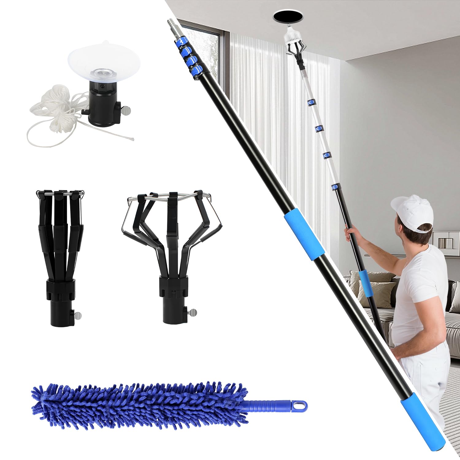 Thmxit 26Ft Telescopic Light Bulb Changer For High Ceilings With Extension Pole, 5-20Ft Light Bulb Extension Pole Changer With B