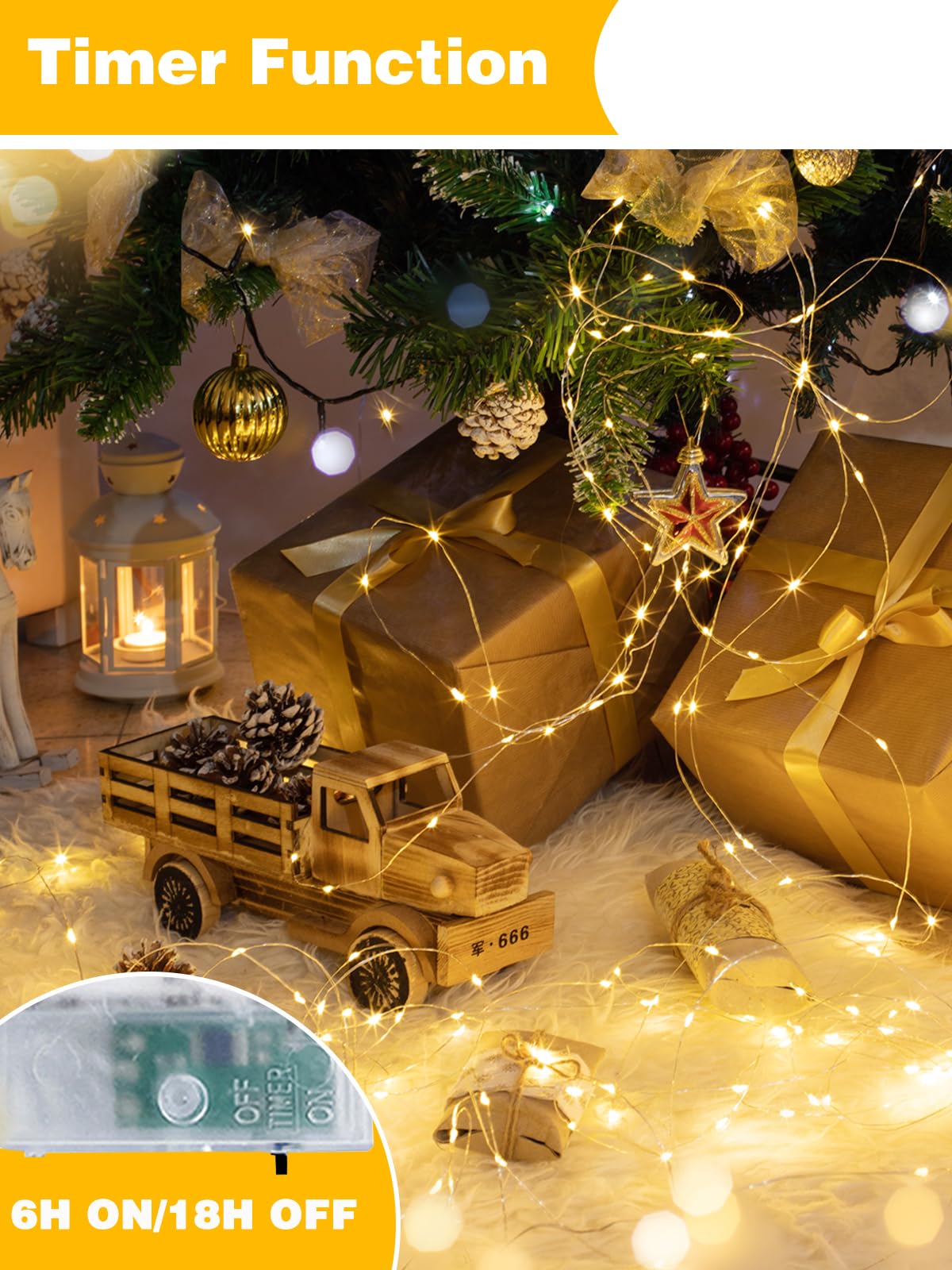 BOSSERN 2 Pack Fairy Lights 60LED Battery Operated, Waterproof, Timer, Warm White, DCHD-02-WarmWhite