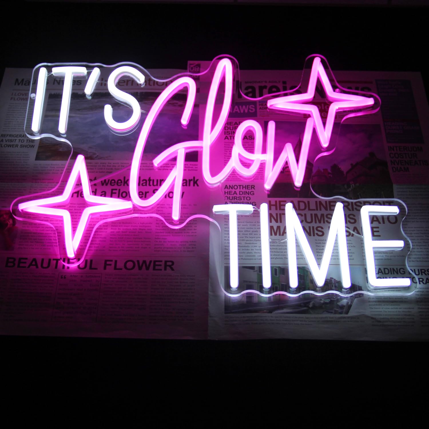 ItS Glow Time Neon Sign Party Decorations Pink White Letter Neon Light Star Led Sign For Wall Celebrate Party Neon Signs For Bedroom Thanksgiving Christmas New Year Bar Decor Girl Gifts