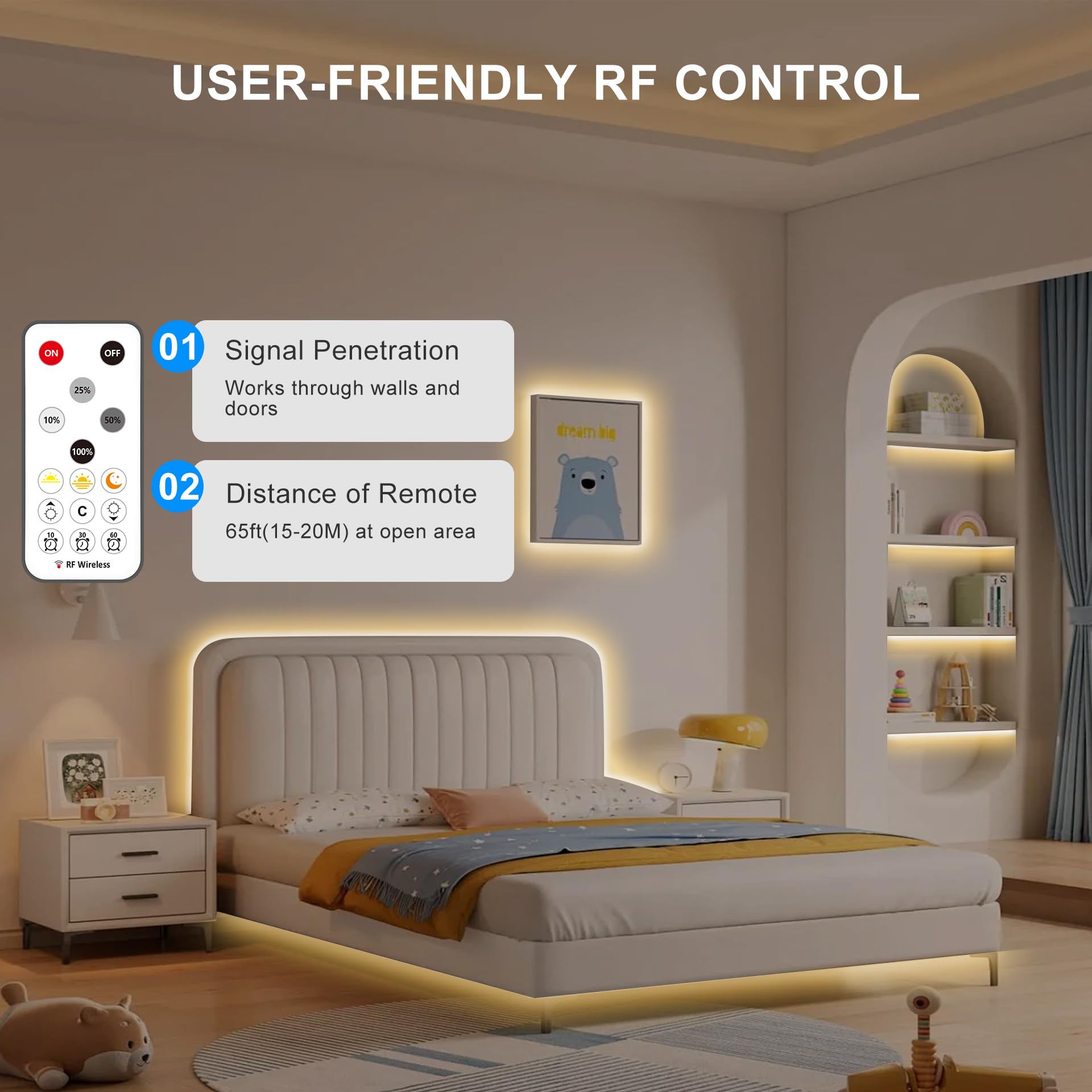 Olaholii 32.8Ft Cob Led Strip Light With Remote, 2700K Dimmable Bright Warm White Led Cob Strip Light, White Led Strip Light For