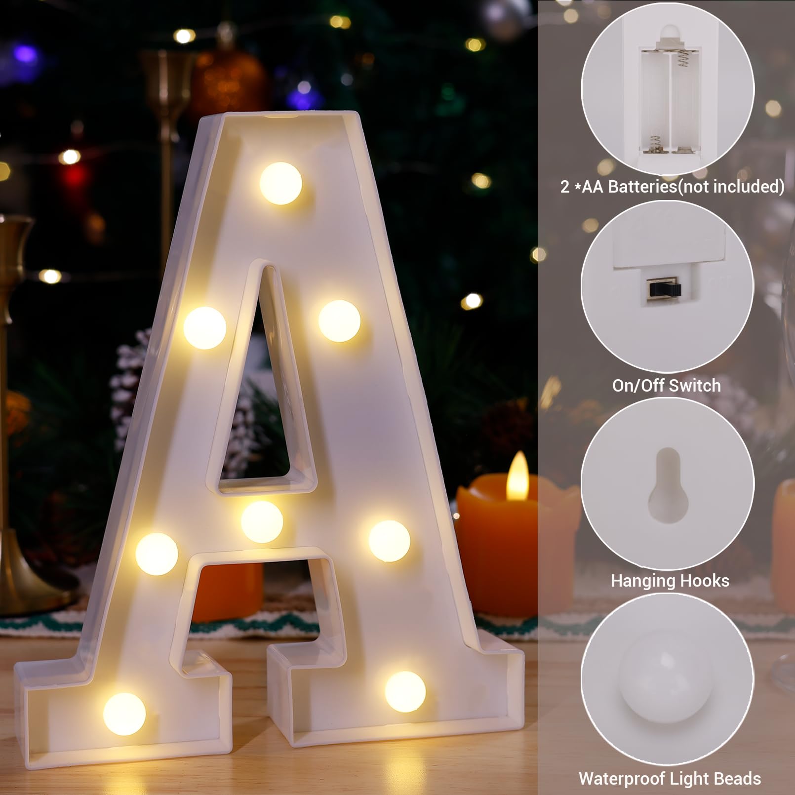 Tronsboo Led Marquee Sign Light Up Letters, Alphabet Light Up Letters Sign, Battery Powered Led Letter Lights For Night Light, Wedding, Birthday, Party, Christmas Or Home Decor (Letter A)