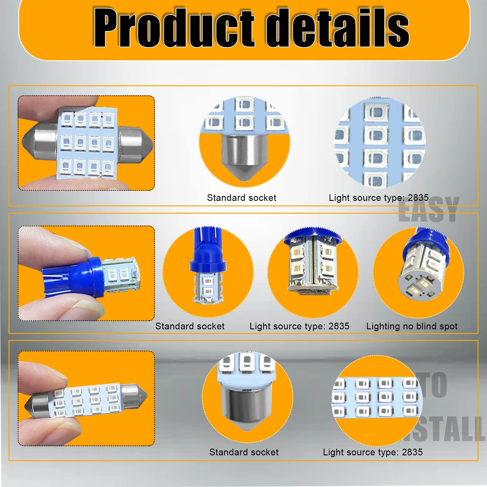 Quicto Led Interior Light Set, 24 Pieces, Blue, Compatible With Most Vehicles