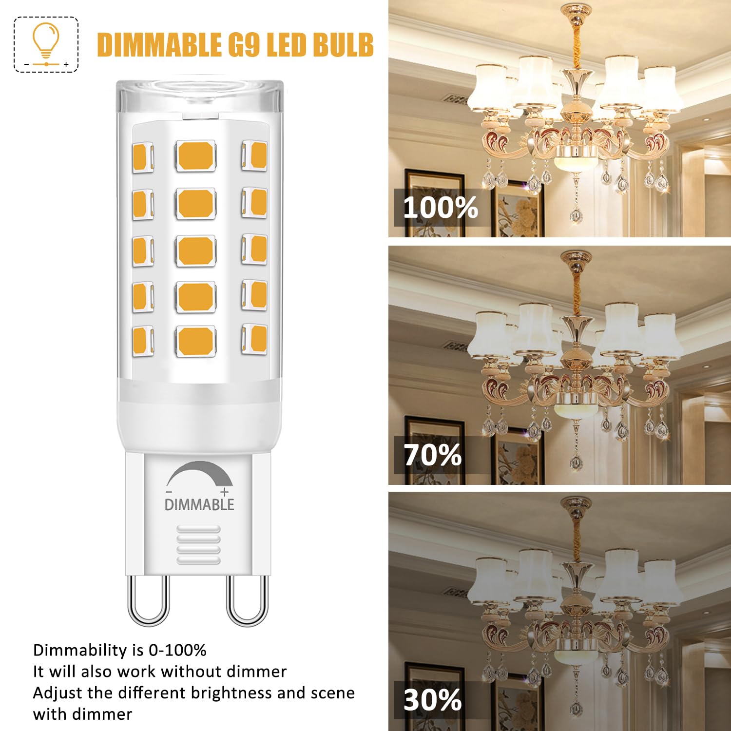 Ugvmn G9 Led Bulb Dimmable, No Flicker 2700K Soft Warm White T4 Small G9 Led Bi Pin Base, 4W (40W Halogen Replacement Bulbs), Ch