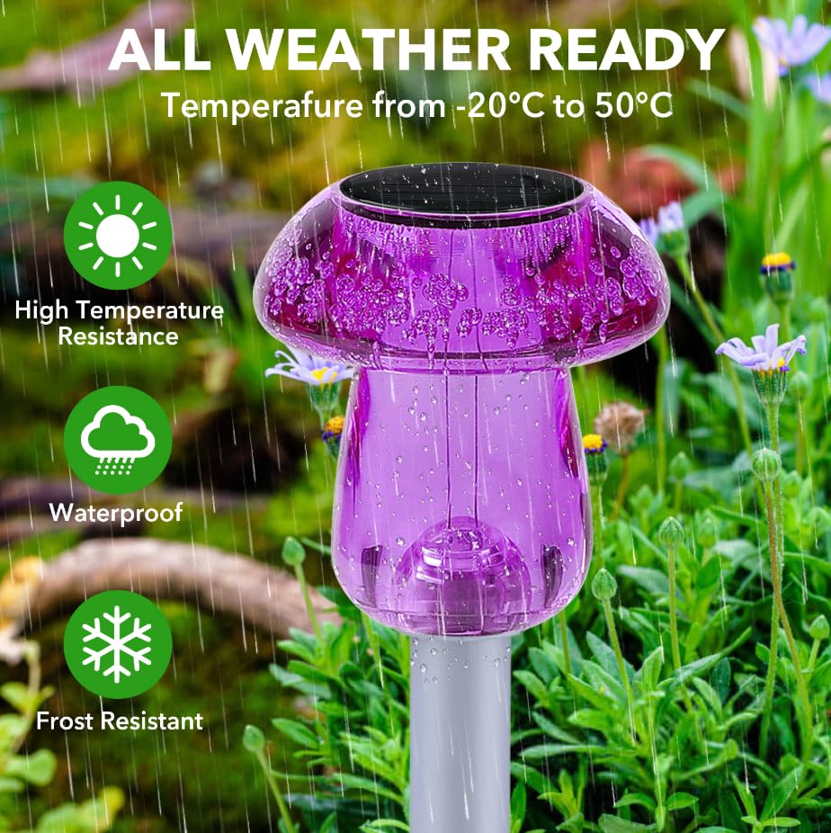 Benany Solar Powered LED Mushroom Lights, 16 Pack, Waterproof, Purple, for Garden & Pathway, Model MU001lights