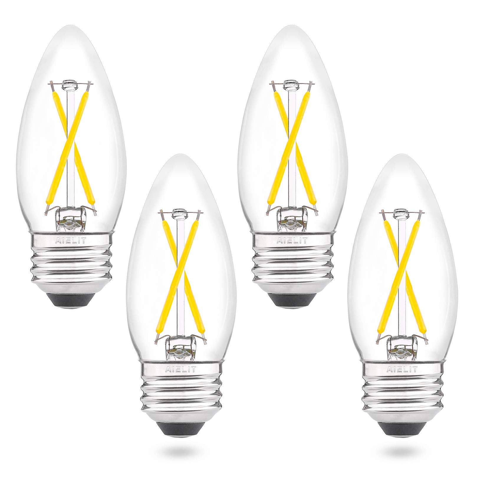 Aielit Dimmable E26 Led Candelabra Bulb 25 Watt Equivalent, Daylight White 5000K, 120V 200Lm, 2W B11 Chandelier Light Bulbs For 