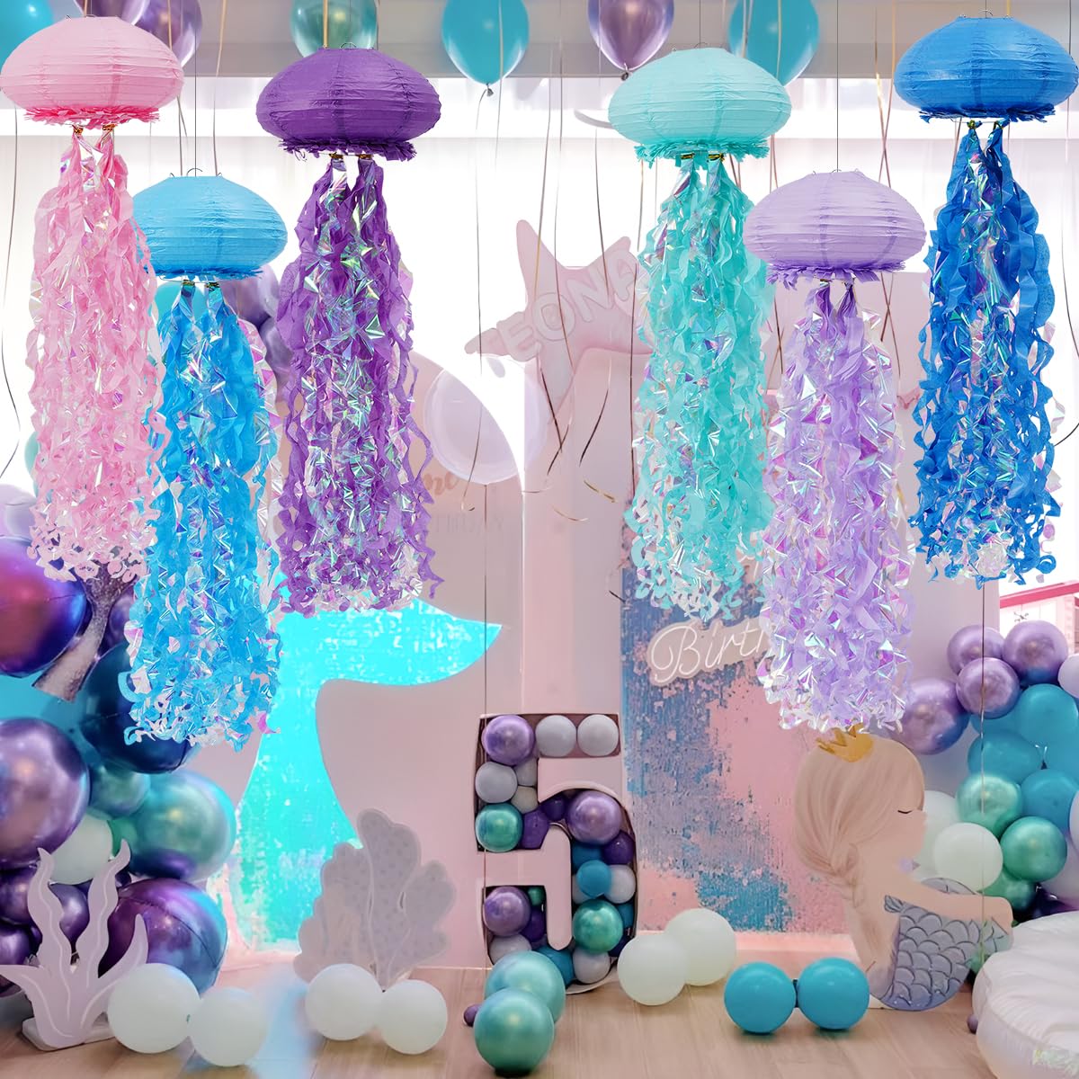 Yunxuan Mermaid Birthday Decorations, Jellyfish Paper Lanterns Hanging Jellyfish Decorations For Mermaid Baby Shower Ocean Under