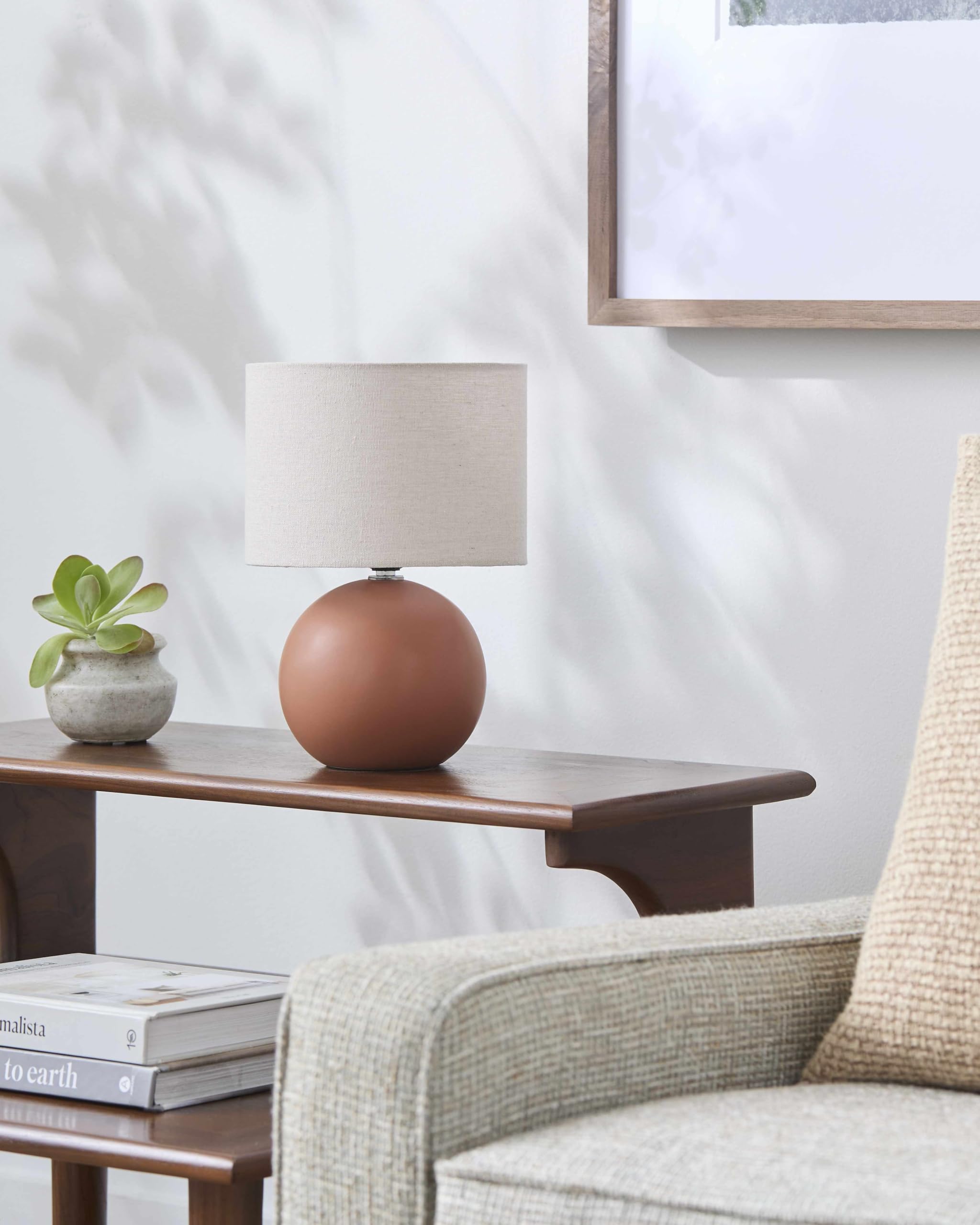 BoutiqueRugs Brennberg Ceramic Bedside Table Lamp - 10inH x 8inW x 8inD - Beige, Brown - Model BTGQMA5-012