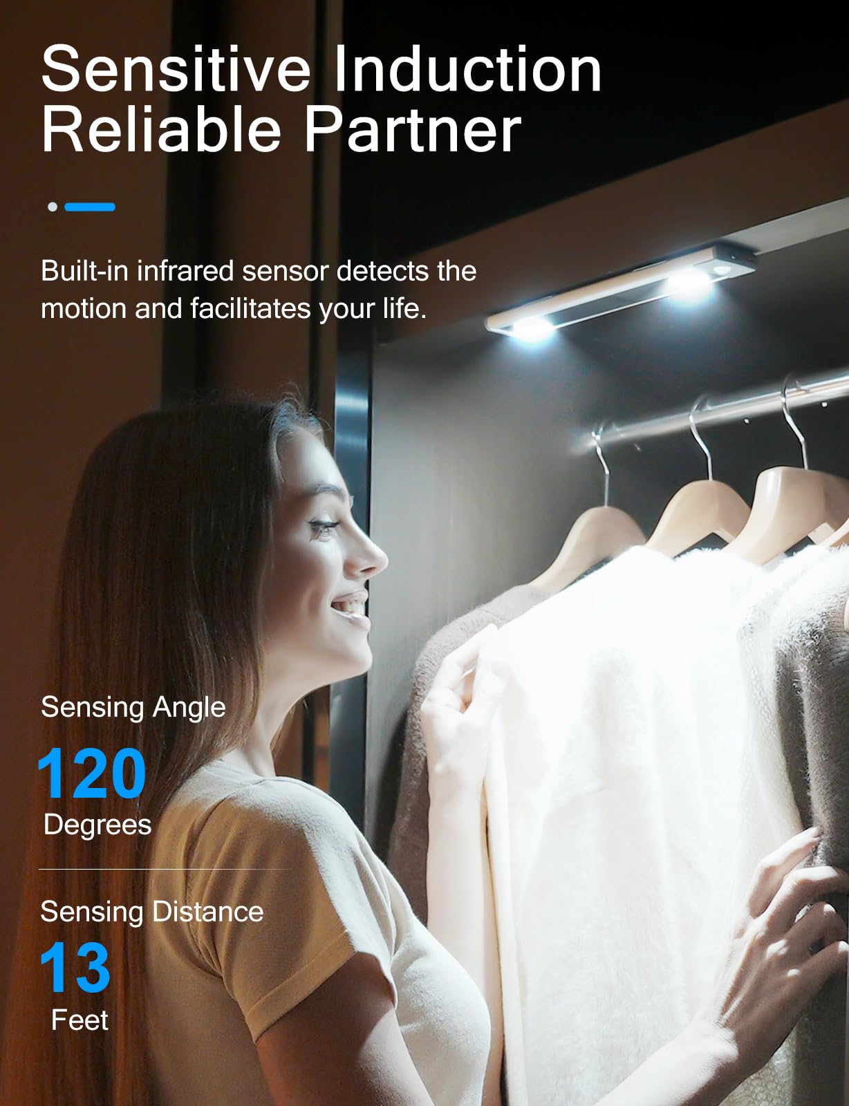 Yiger Wireless Motion Sensor Under Cabinet Lights, 10In Led Rechargeable Night Light (2 Pack)