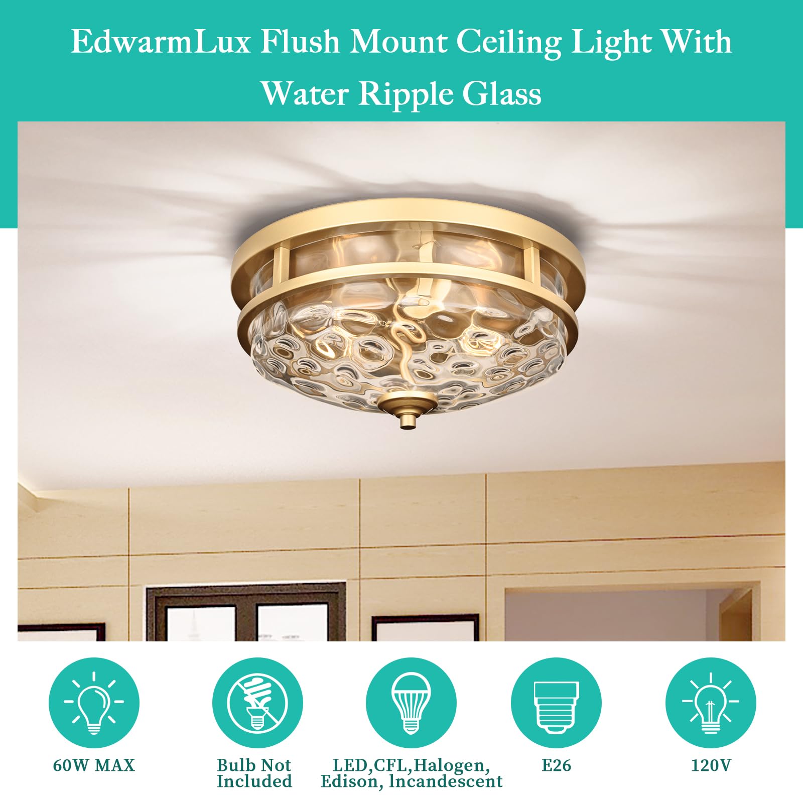 Edwarmlux Flush Mount Ceiling Lights  2-Light Farmhouse Close To Ceiling Light  Industrial Ceiling Lighting Fixture For Kitchen Hallway Bedroom Living Room Stairways Porch (Gold)