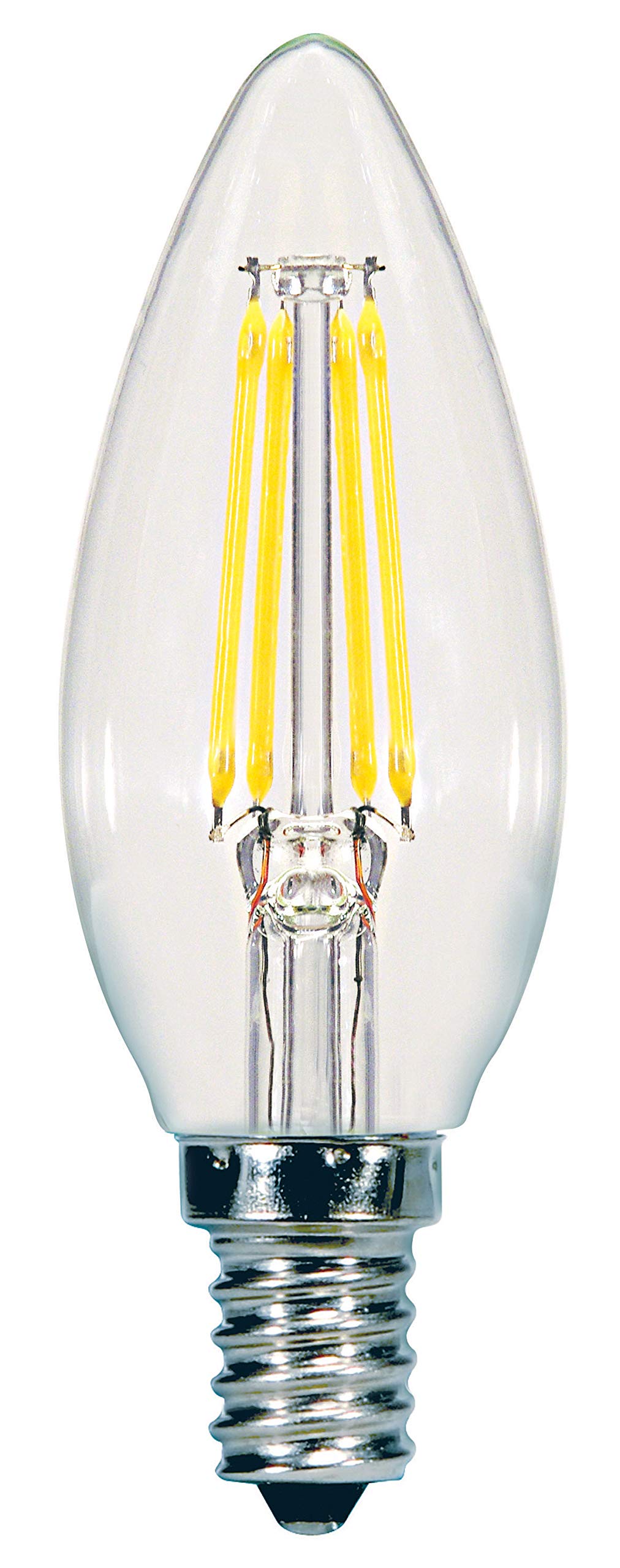 Satco C11 Decorative LED Filament Light Bulb, 5.5W, 3000K, Clear, 4-Pack, Model S9961/04