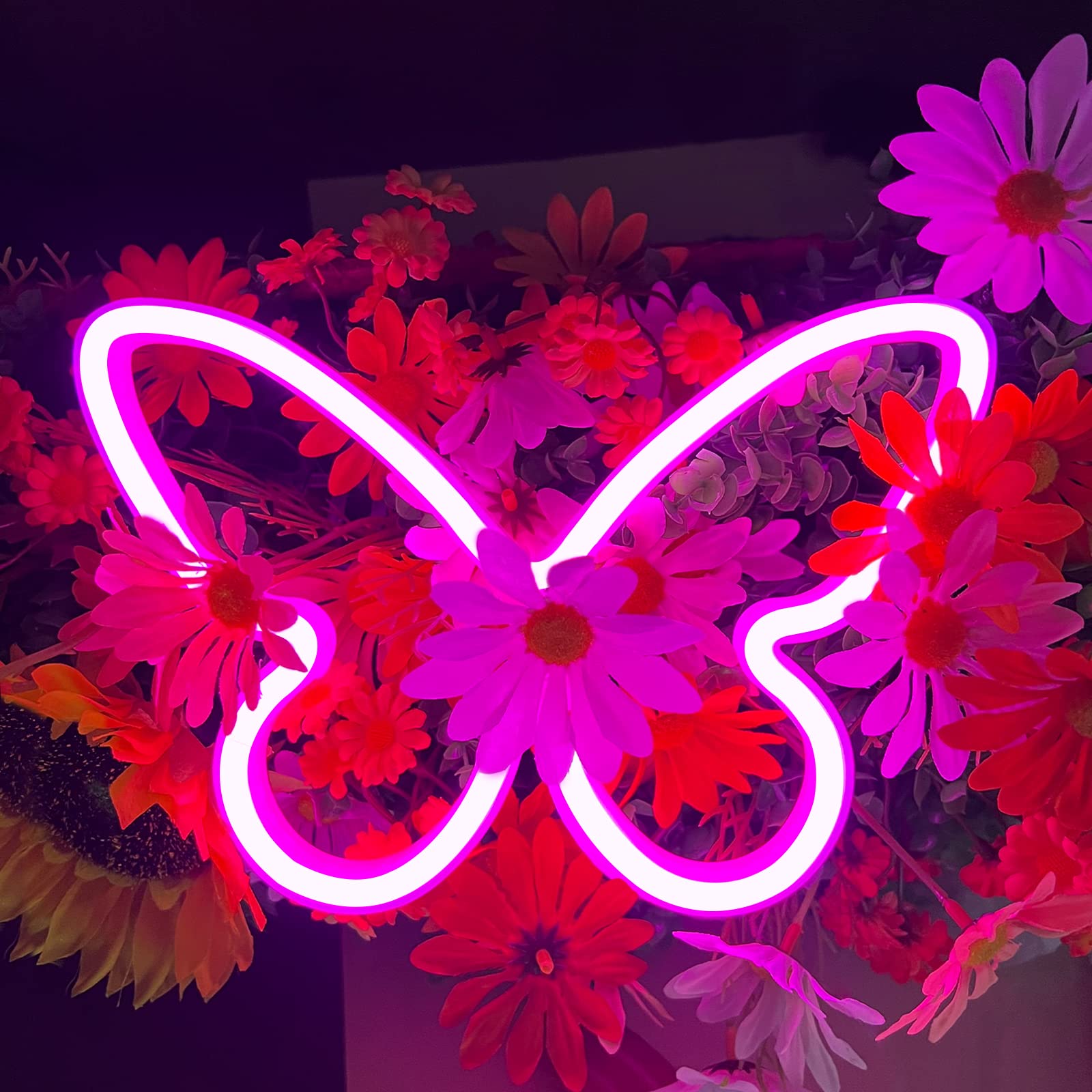 BerniceKelly 2 Pieces Butterfly Neon Sign LED Light USB/Battery Powered for Kids Room Pink Model 643-NHD2203241-PINK2