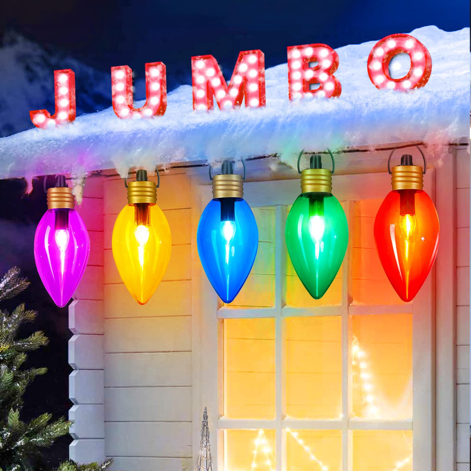 Moonflor Super Jumbo C9 Christmas Pathway Lights, 11FT, 5 LED, Waterproof, Multicolor, Model GY-C-50.6-U-B1