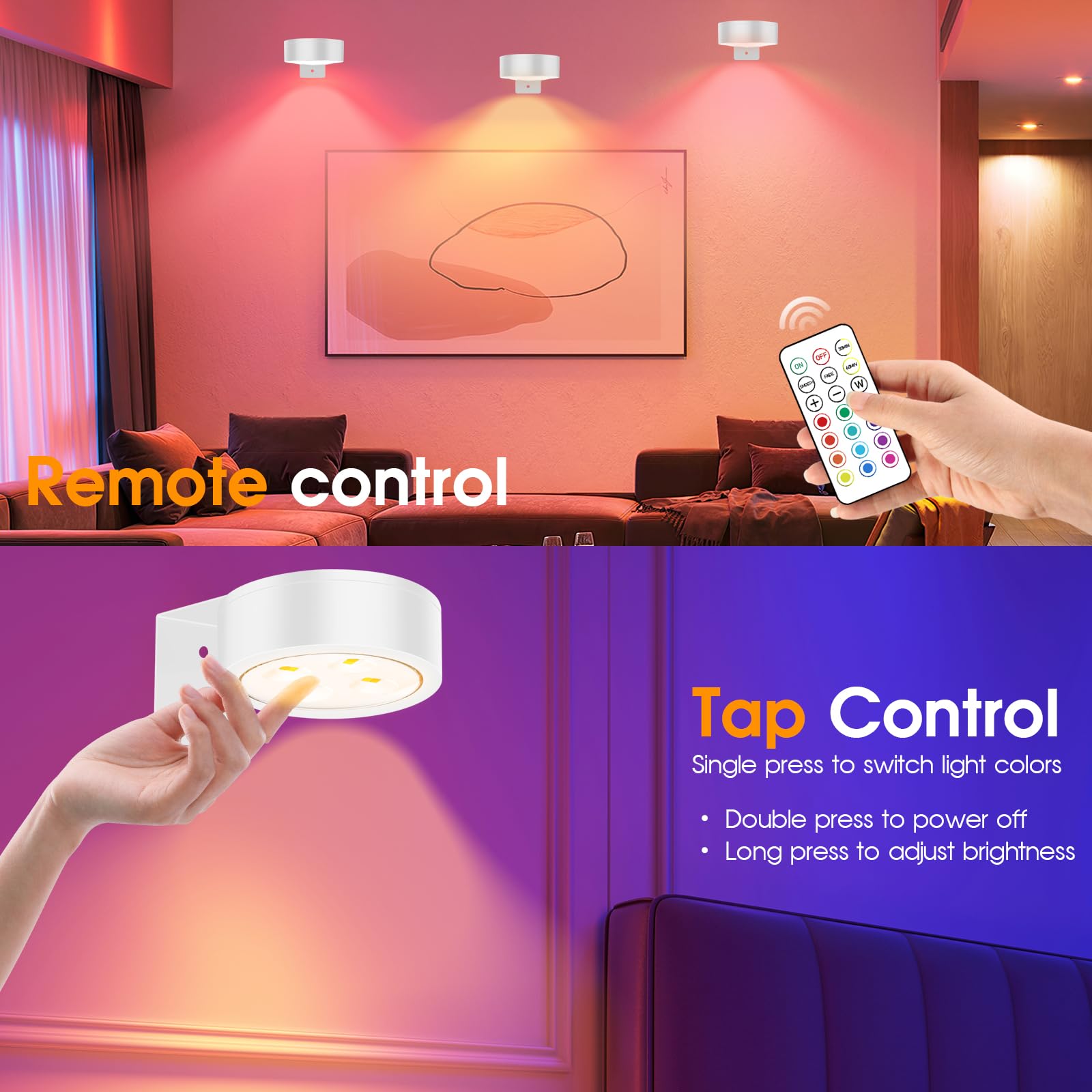 SIXDEFLY RGB LED Art Display Light, 6 Pack, Rechargeable, Remote Control, Dimmable, White