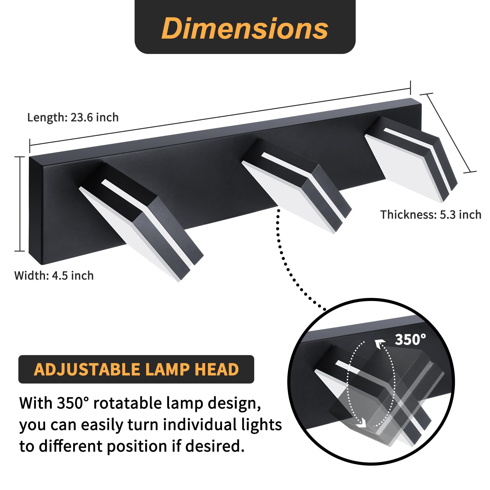 Okeli 3-Light Modern Led Vanity Light, Matte Black, 24 Inch, Etl Listed, Cold White