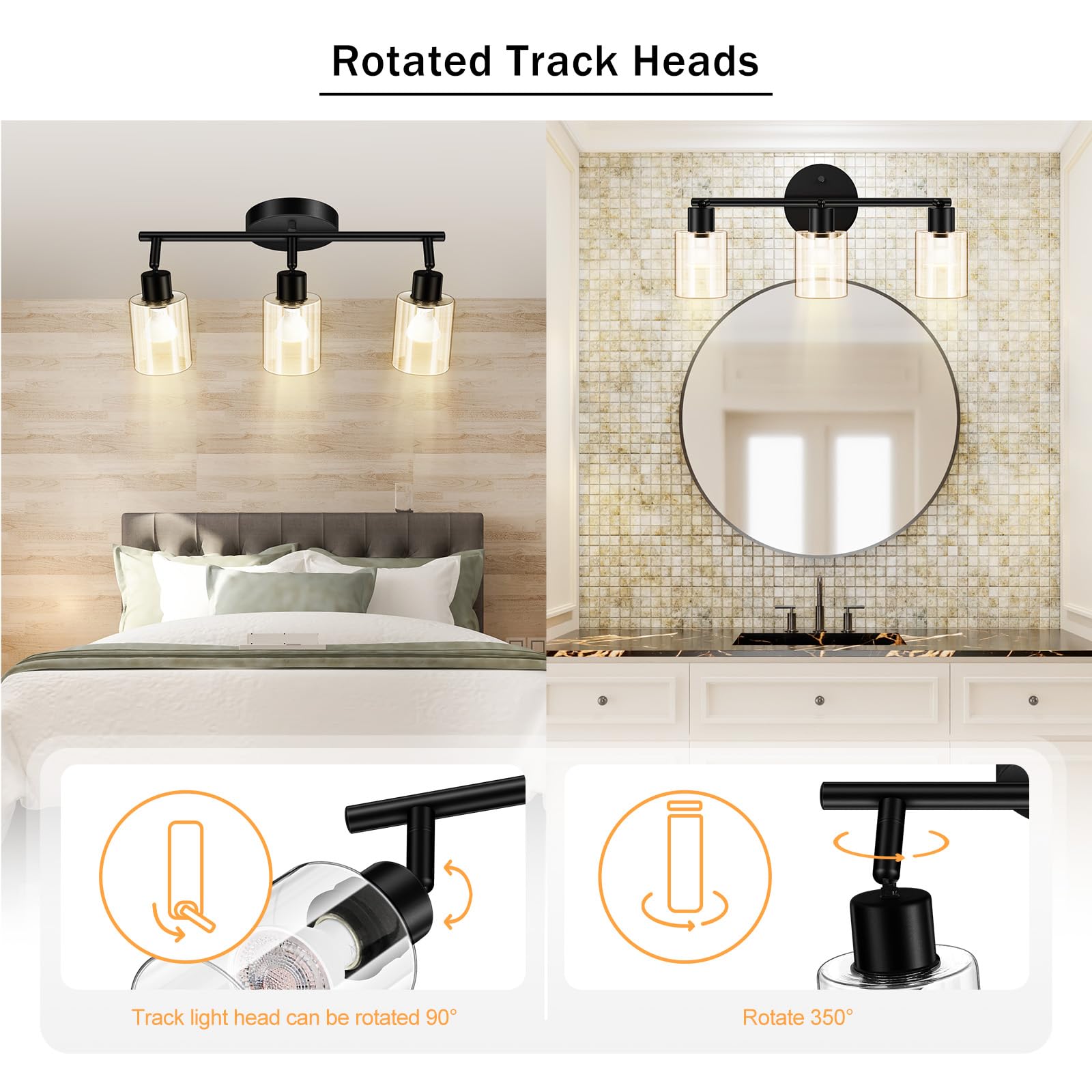 3 Light Led Track Light,Glass Lightshade Track Lighting Kit,Modern 3 Way Ceiling Spot Light For Kitchen,Dining Room,Bedroom,Hall