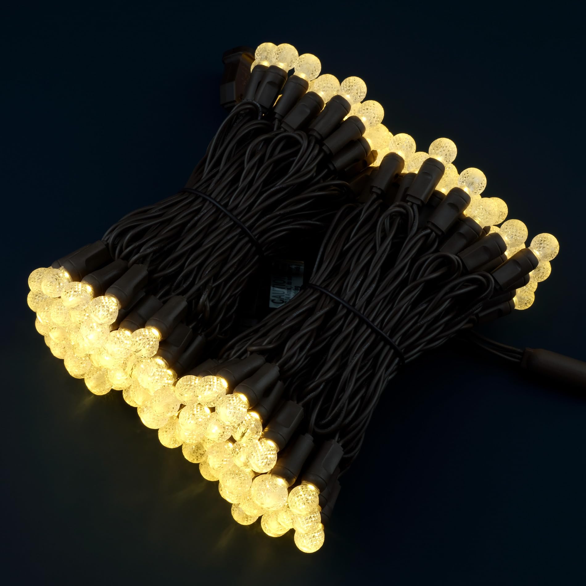 YULETIME G12 Christmas Lights, 140 Count, 48 Feet, Warm White, Brown Wire, Waterproof, UL Certified, Model BLF-L-70E/2F(0.08