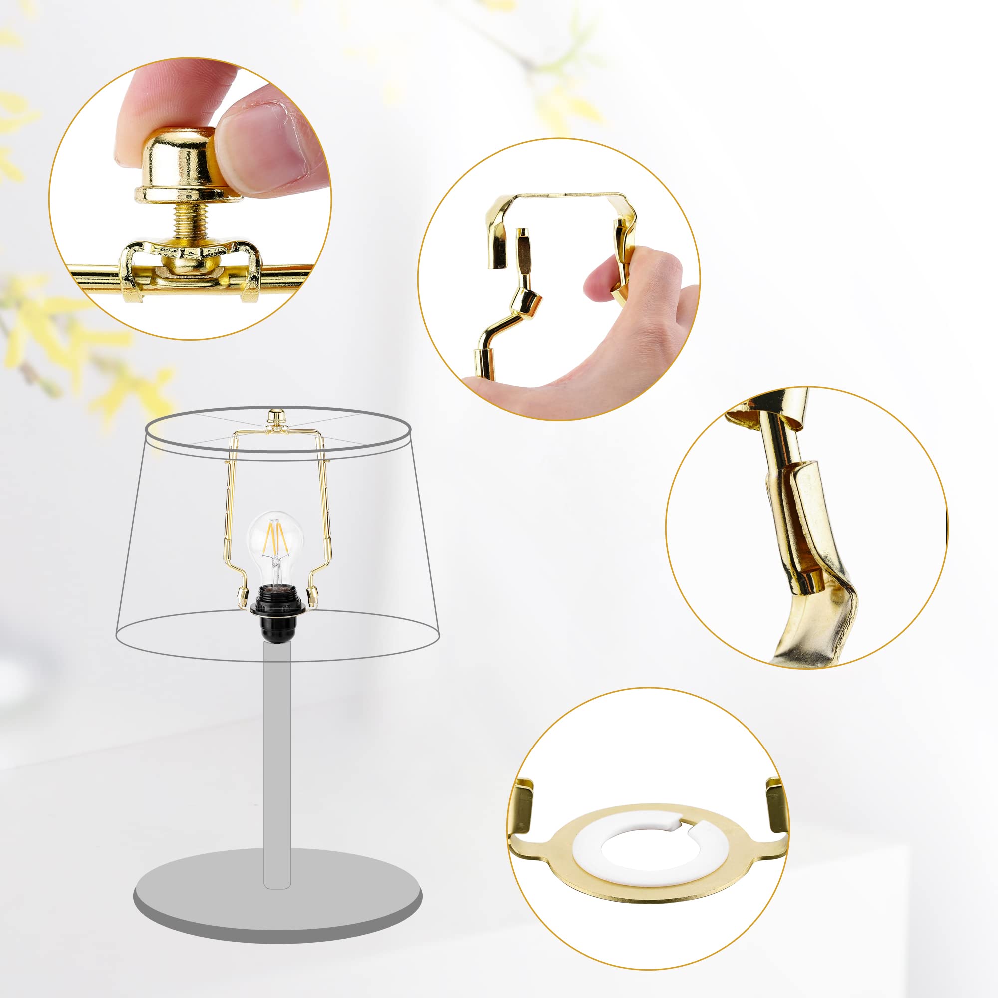 Mornajina Lamp Shade Harp Holder, Adjustable Metal Harps & Finals, Fits Standard Rod & E26/E27 UNO, Gold, Model PPUS17502