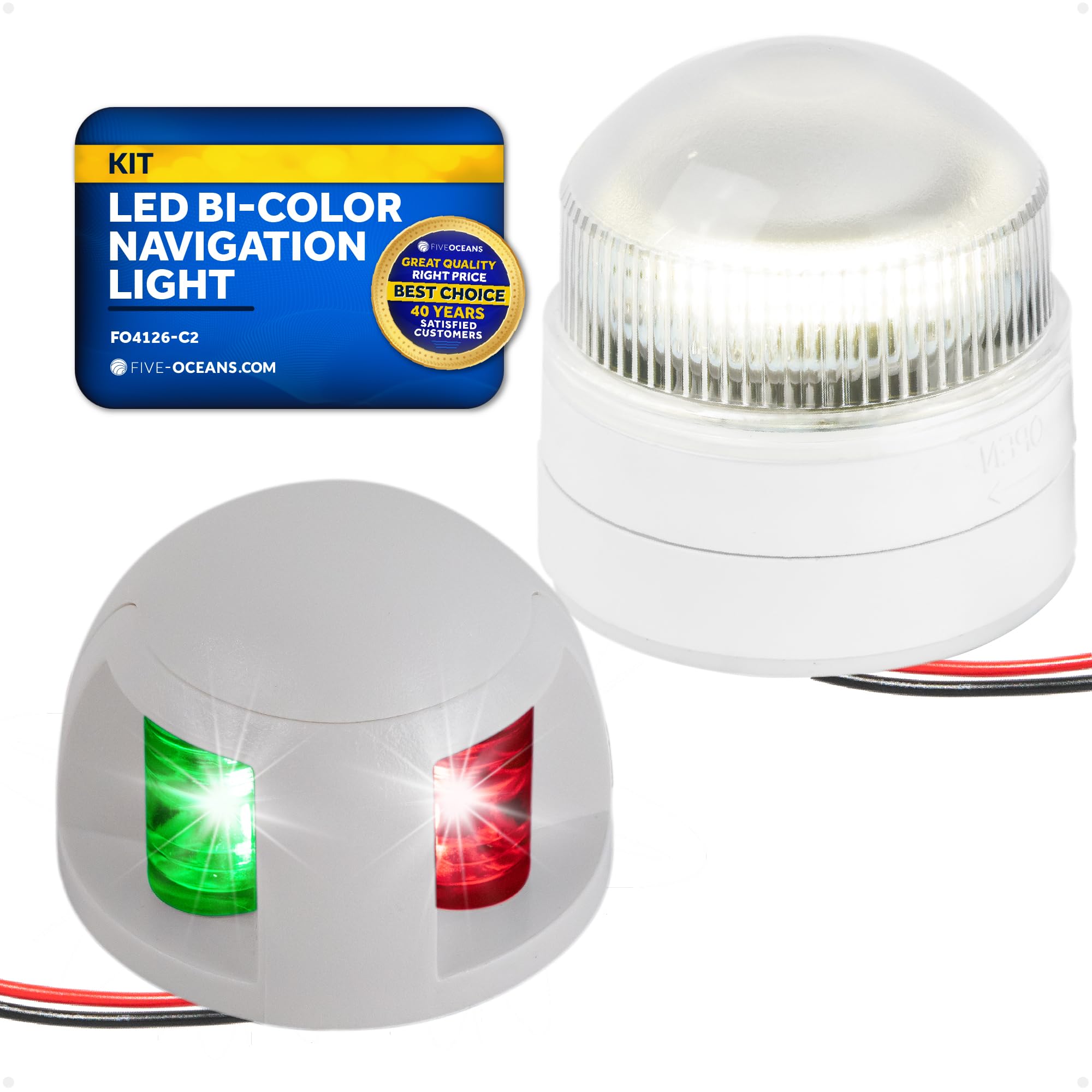 Five Oceans LED Boat Navigation Light Kit, Bi-Color & Anchor Lights, 12V, USCG 2NM, Small, Black, Model 4850