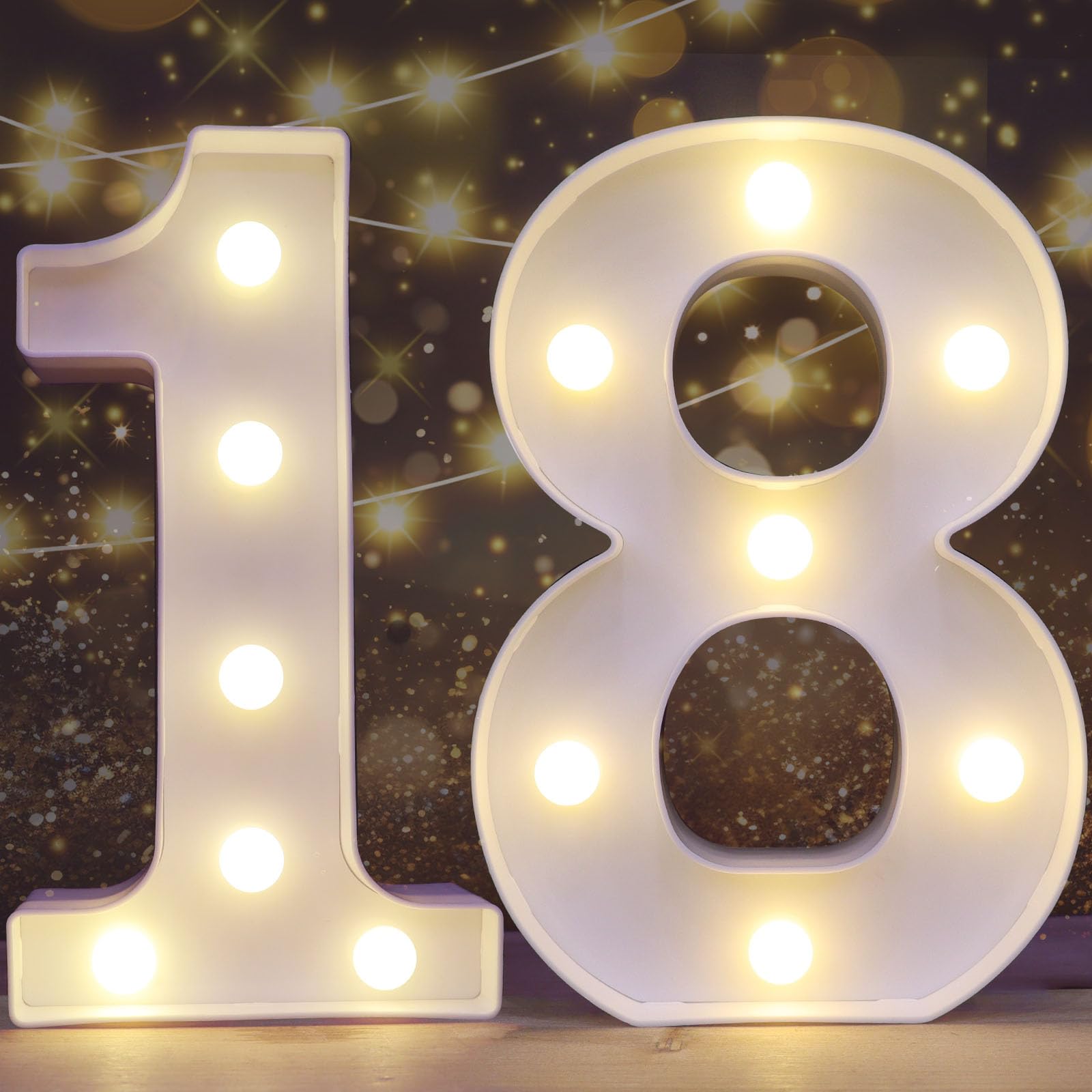 Pooqla Decorative Led Light Up Number Letters, White Plastic Marquee Number Lights Sign for 18th Birthday Party Wedding Decor Battery Operated Number (18)