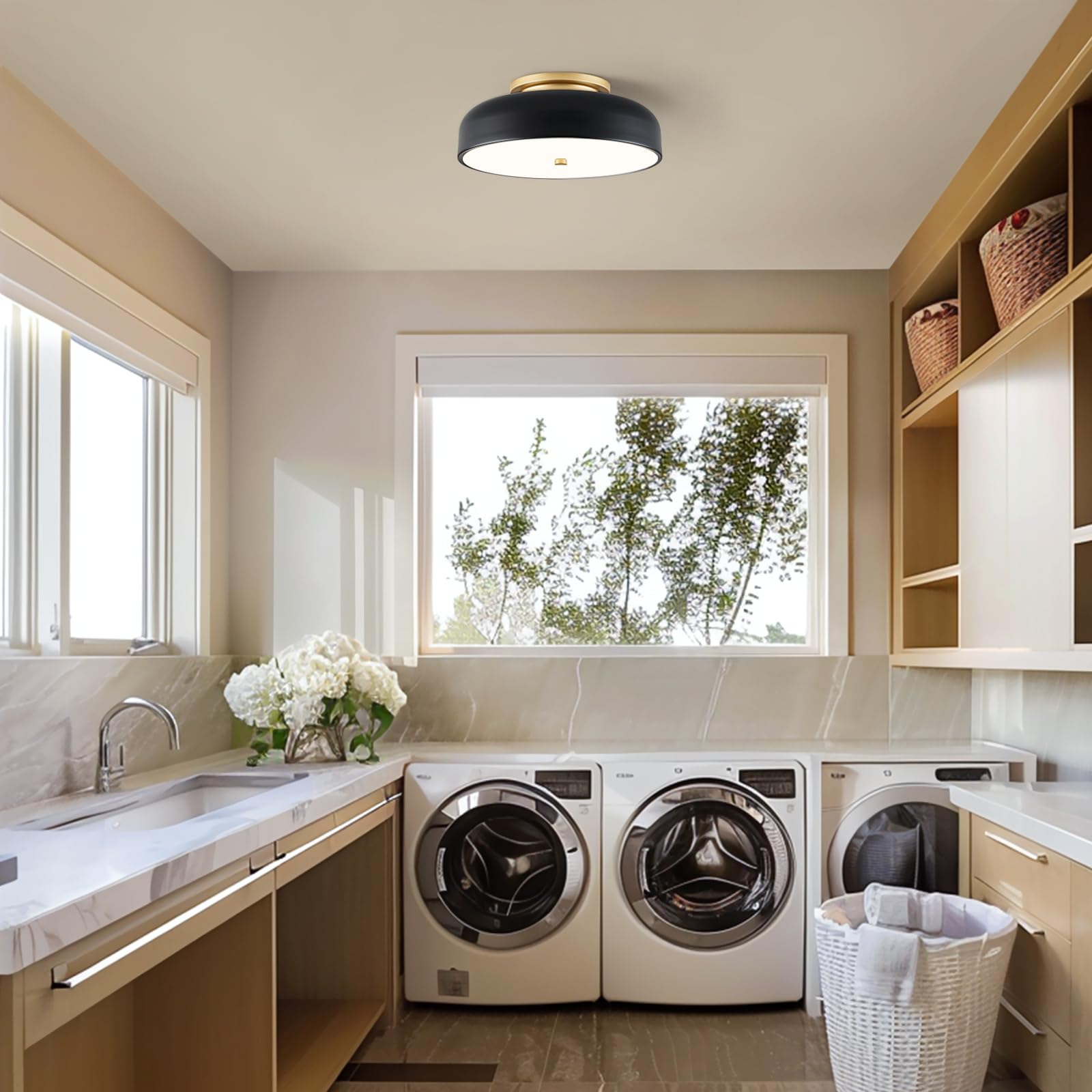 Zuyurt Dimmable Modern Led Ceiling Light,Mid-Century Black And Gold Semi Flush Mount Ceiling Light, With Acrylic Shade, 5Cct 270