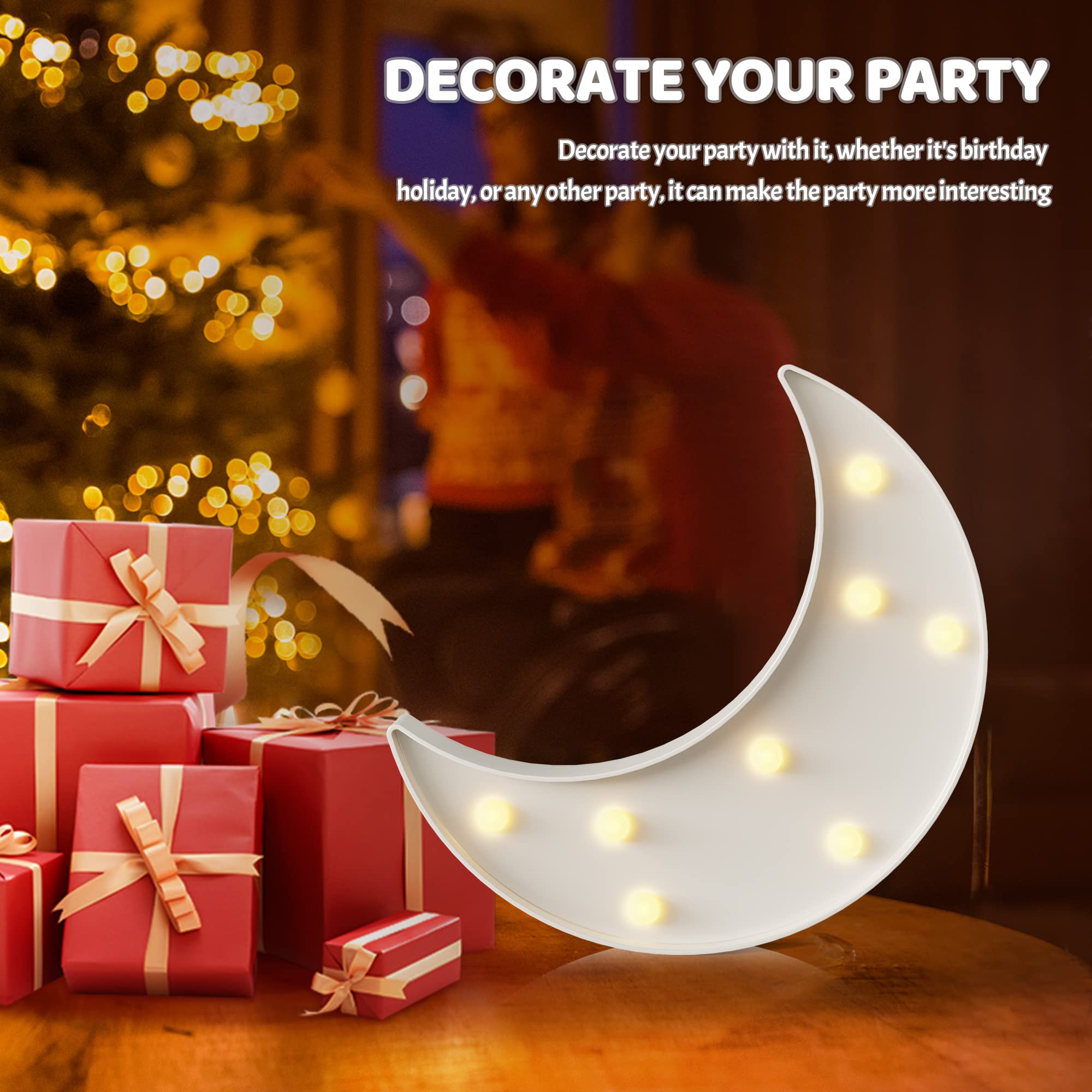 Ganrami White Moon Decor Bedroom, Battery Powered Moon Night Light For Kids, Kids Room Decor, Baby Room Decor, Nursery Wall Deco