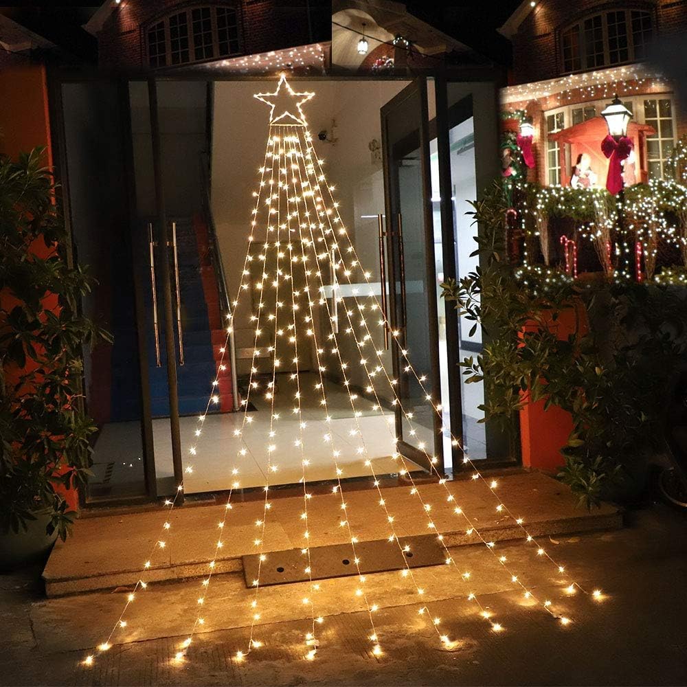 Danli Christmas Decorations Star String Light 320 Led 9X12Ft Christmas Tree Topper Lights Fairy Lights For Outdoor Indoor Patio Gate Yard Xmas Holiday Decoration(Warm White)