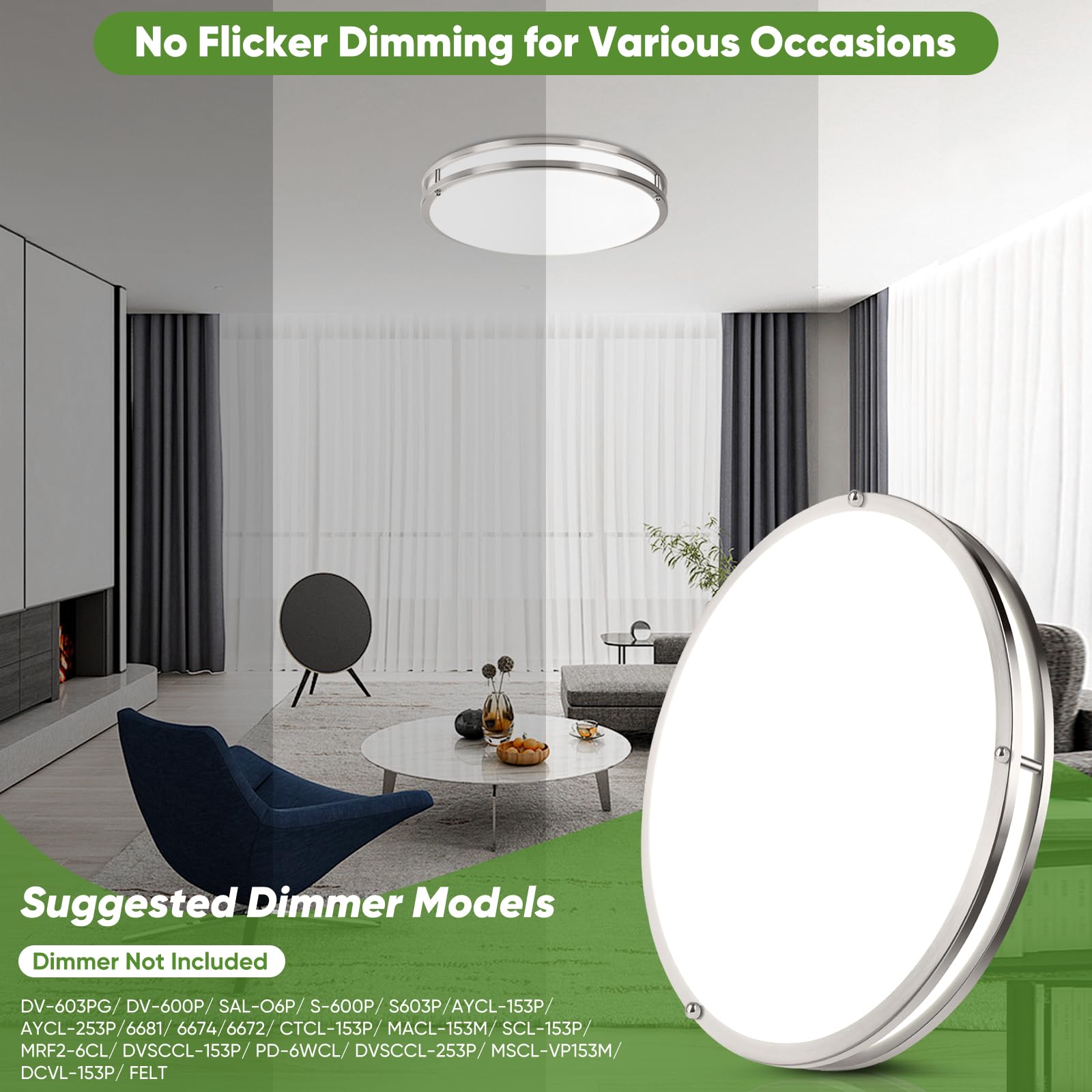 Tobusa 18Inch Led Flush Mount Ceiling Light, 50W 5600Lm Bright Dimmable Led Ceiling Light Fixture, 2700K-6500K Adjusted, Modern