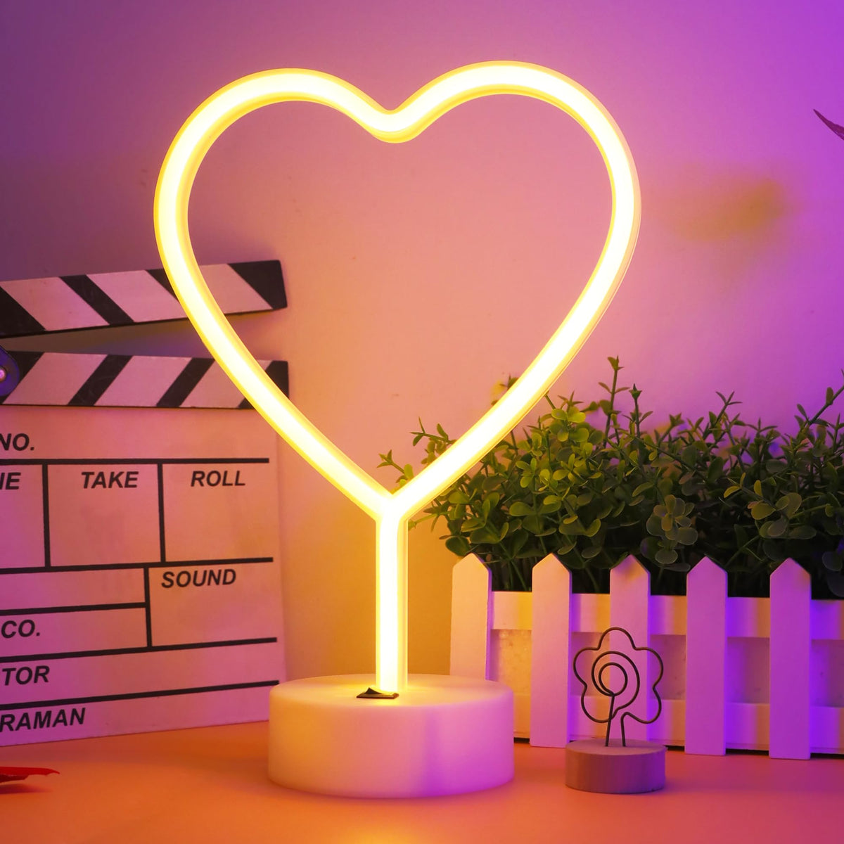 Enuoli Neon Night Light Heart Shaped Lamp Usb & Battery Powered Hanging Heart Love Neon Sign Wedding Novelty Home Decor Birthday
