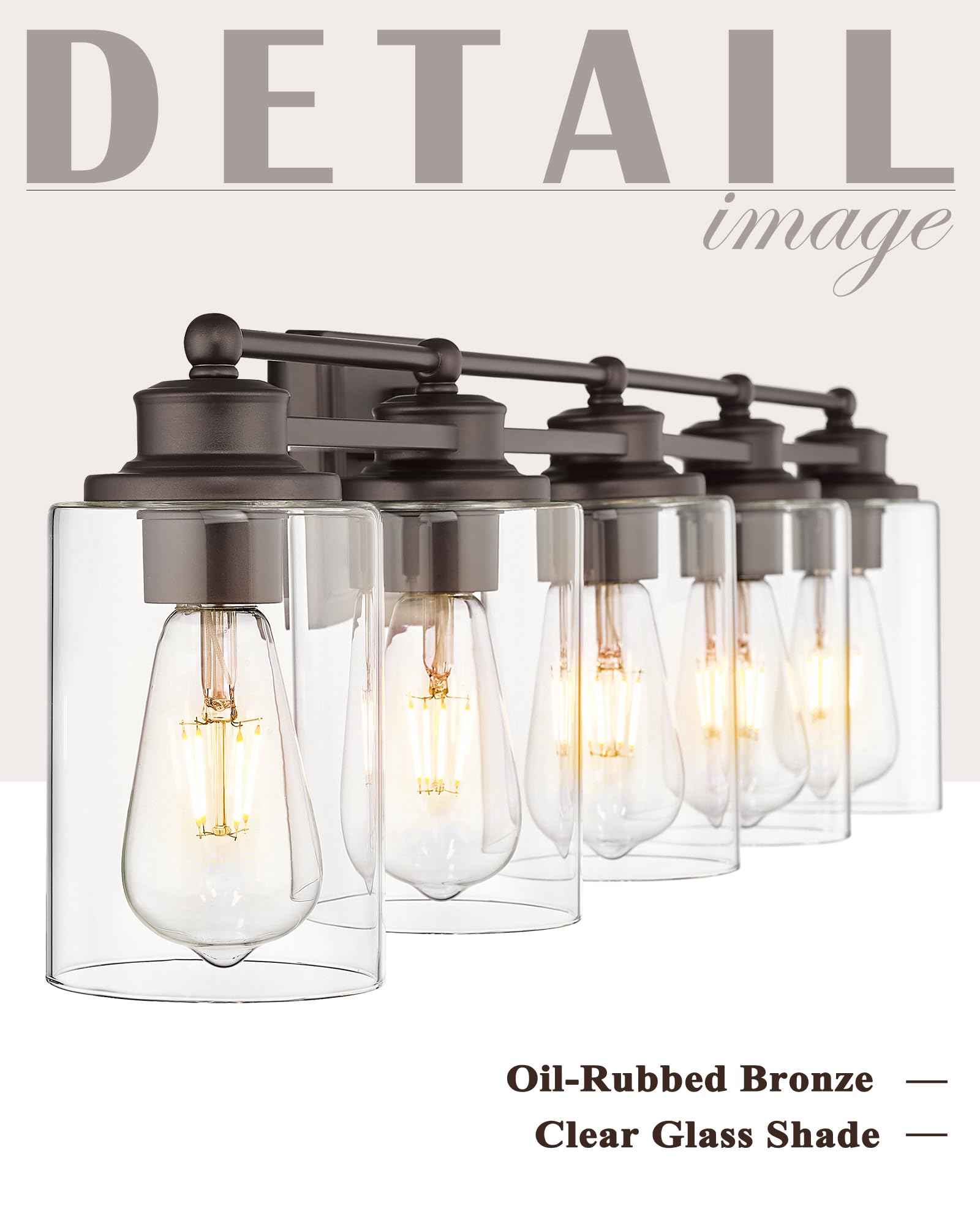 Hwh 5-Light Bathroom Vanity Light Fixtures - Oil-Rubbed Bronze Farmhouse Wall Lighting 37"