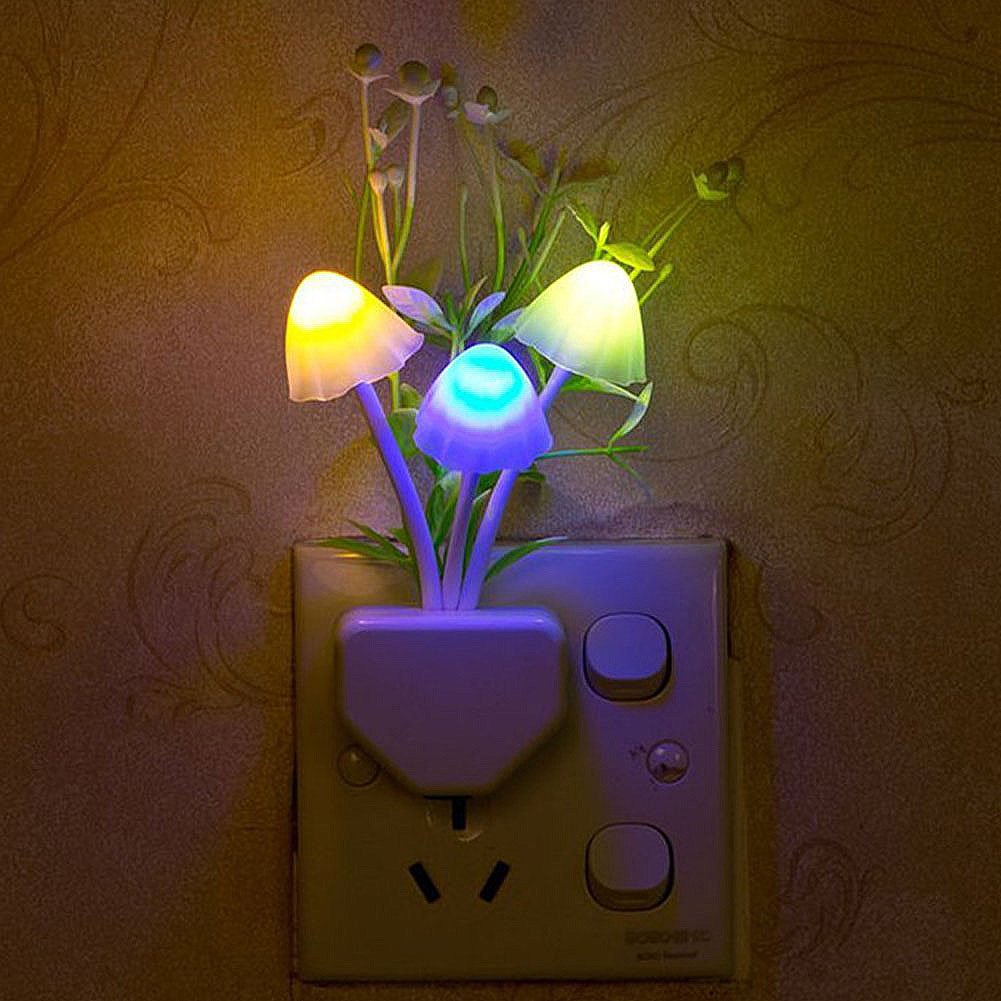 AUSAYE LED Night Light, Color Changing Mushroom Flower Lamp, 4 Pack, Plastic, Model 7082, for Bedroom, Bathroom, Kitchen, Stairs