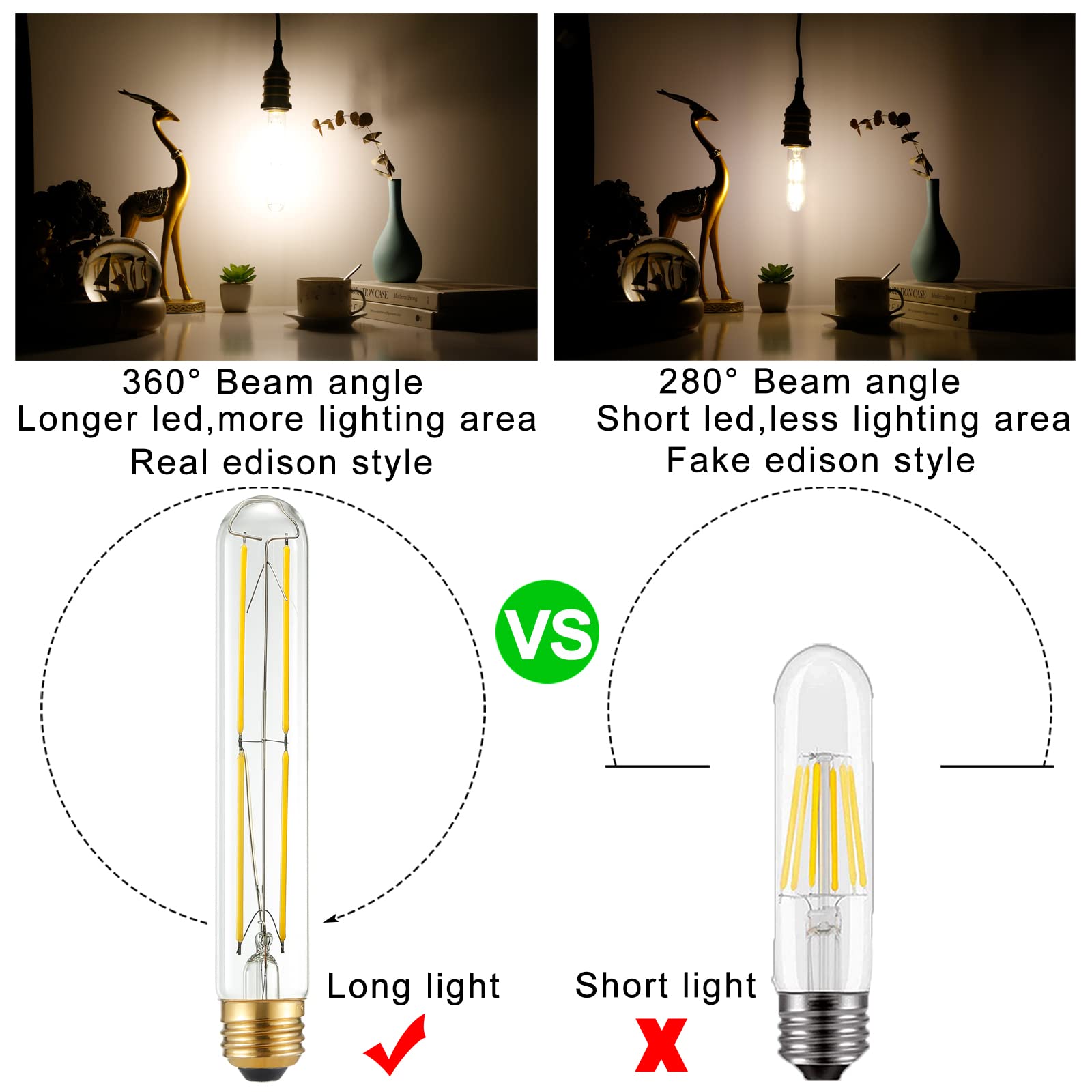 Litehistory T10 Led Bulb 6W Equal E26 Led Bulb 60 Watt Dimmable Neutral White 4000K E26 Edison Bulb Ac120V 600Lm Tubular Light Bulb T9 For Rustic Pendant,Island,Chandeliers,Wall Sconces Pack Of 6