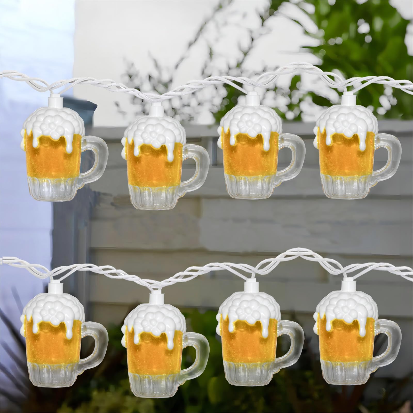 Egcol 8.5Ft Beer String Lights, Novelty Party Decoration Lights with 10 Beer Mug Bulbs for Indoor & Outdoor, Summer Patio Outdoo