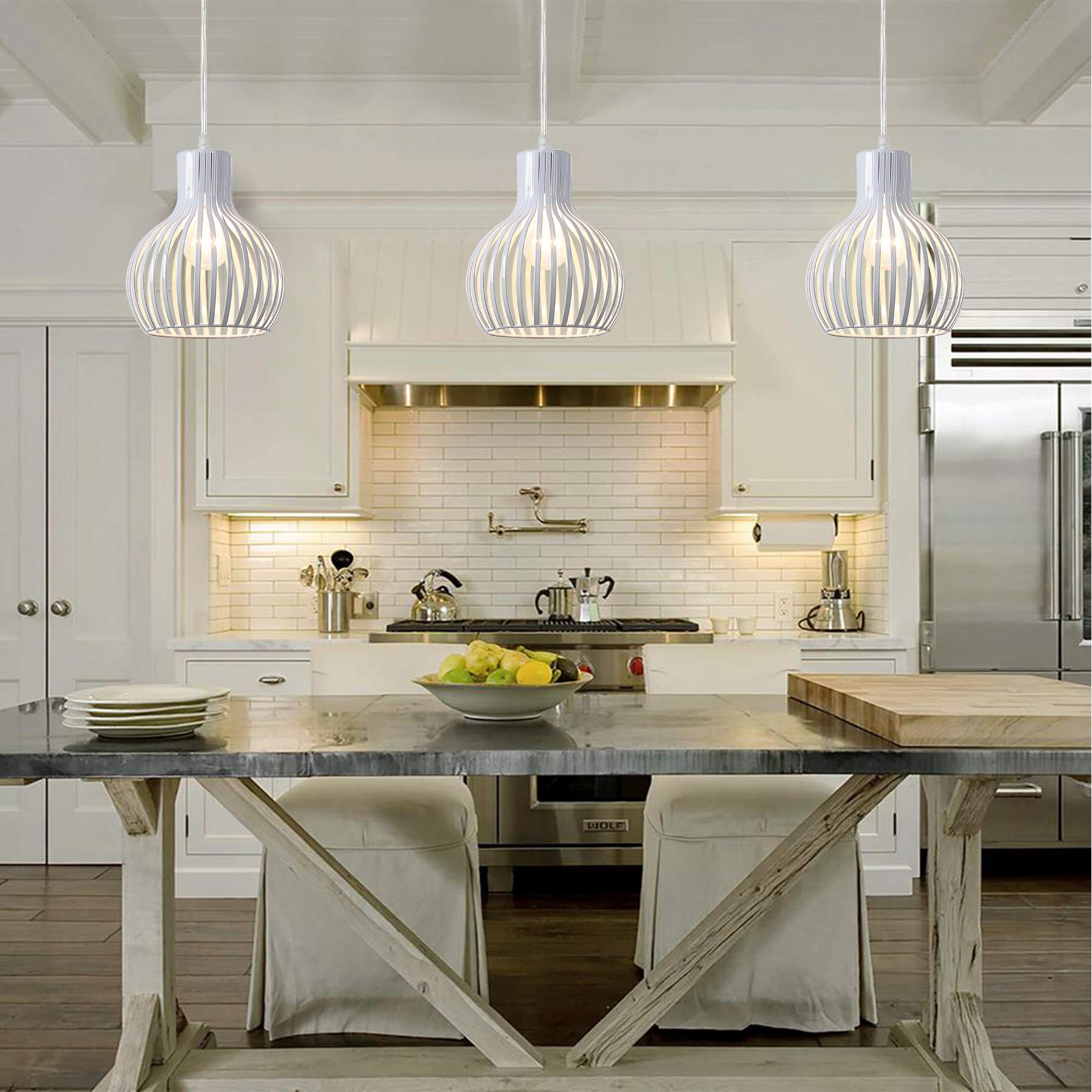 Riomasee Industrial Plug In Pendant Lighting Metal Wire Cage Hanging Light Fixture With 14.27 Ft Hanging Cord And On/Off Switch