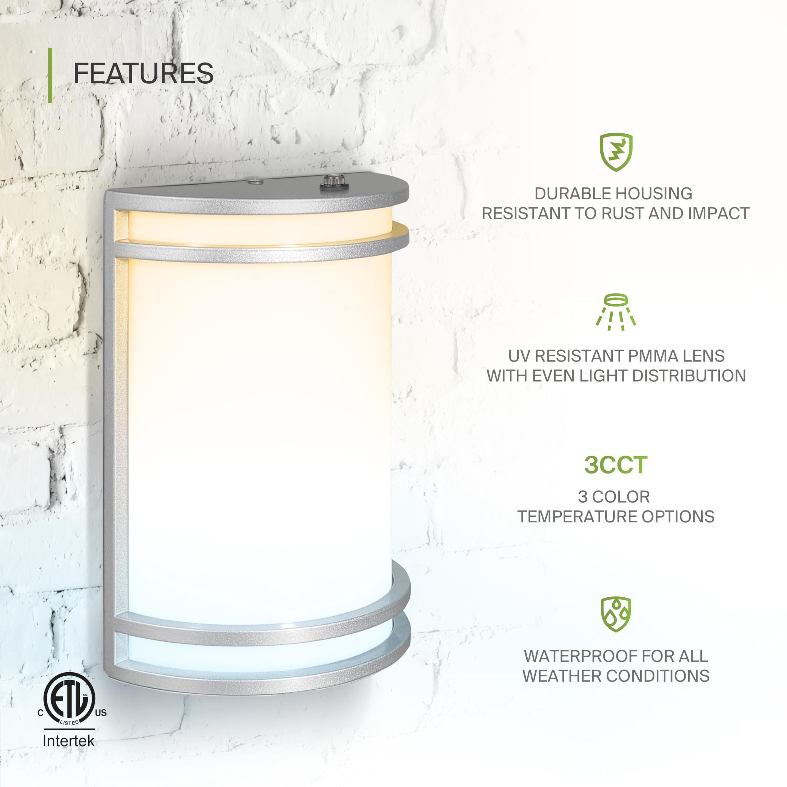 ASD 10 Inch LED Dusk to Dawn Outdoor Wall Mount Light Fixture - Brushed Nickel Modern Wall Sconce Lighting with Photocell - 120-