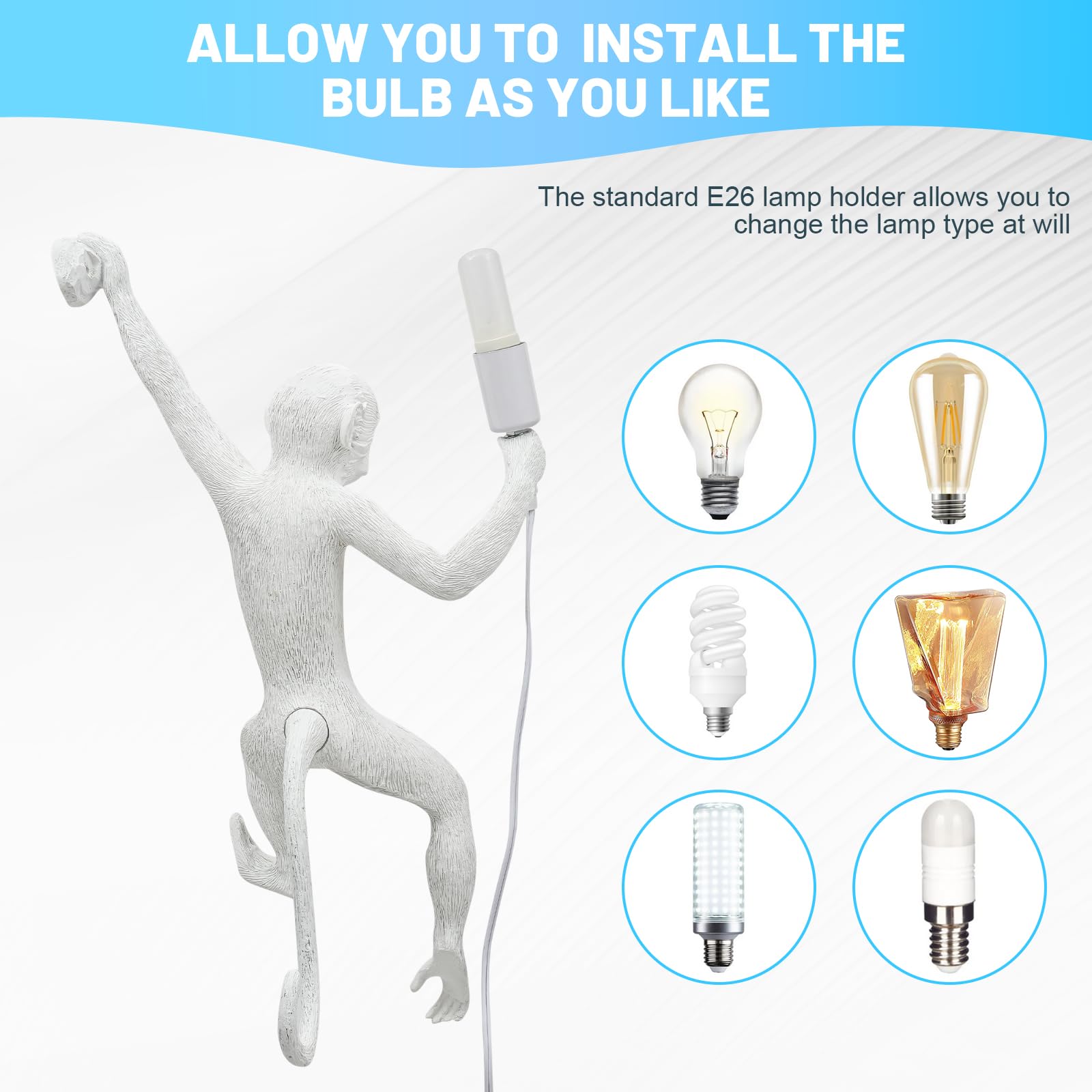 Huashuani Monkey Wall Lingt, Creative Monkey Shape Plug In Wall Sconces, Industrial Retro Indoor Decorative Animal Light Fixture