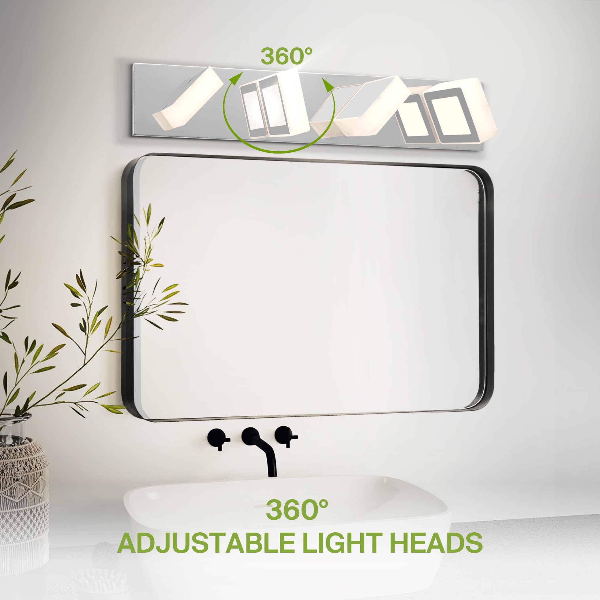 ASD LED Bathroom Vanity Light Fixture | 4-Lights 23W | Dimmable, Rotatable | Chrome | Model A-LVF25M-4D23CH
