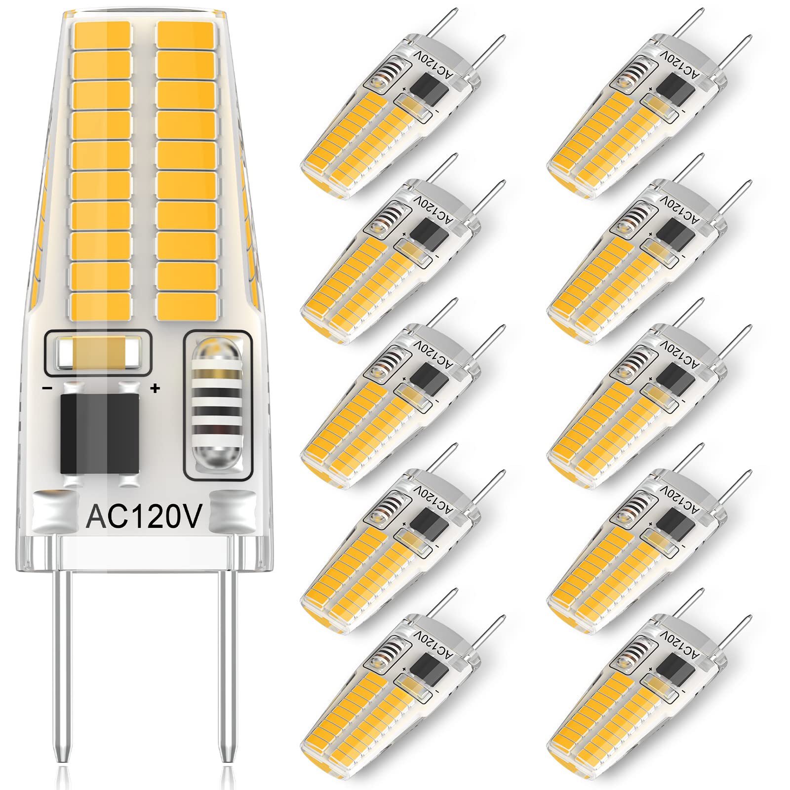 Gaormii G8 Led Bulb Dimmable, 20W-25W Halogen Equivalent, Warm White 3000K, 120V 3W 300Lm, T4 Jcd Type Bi-Pin Base Light Bulbs F
