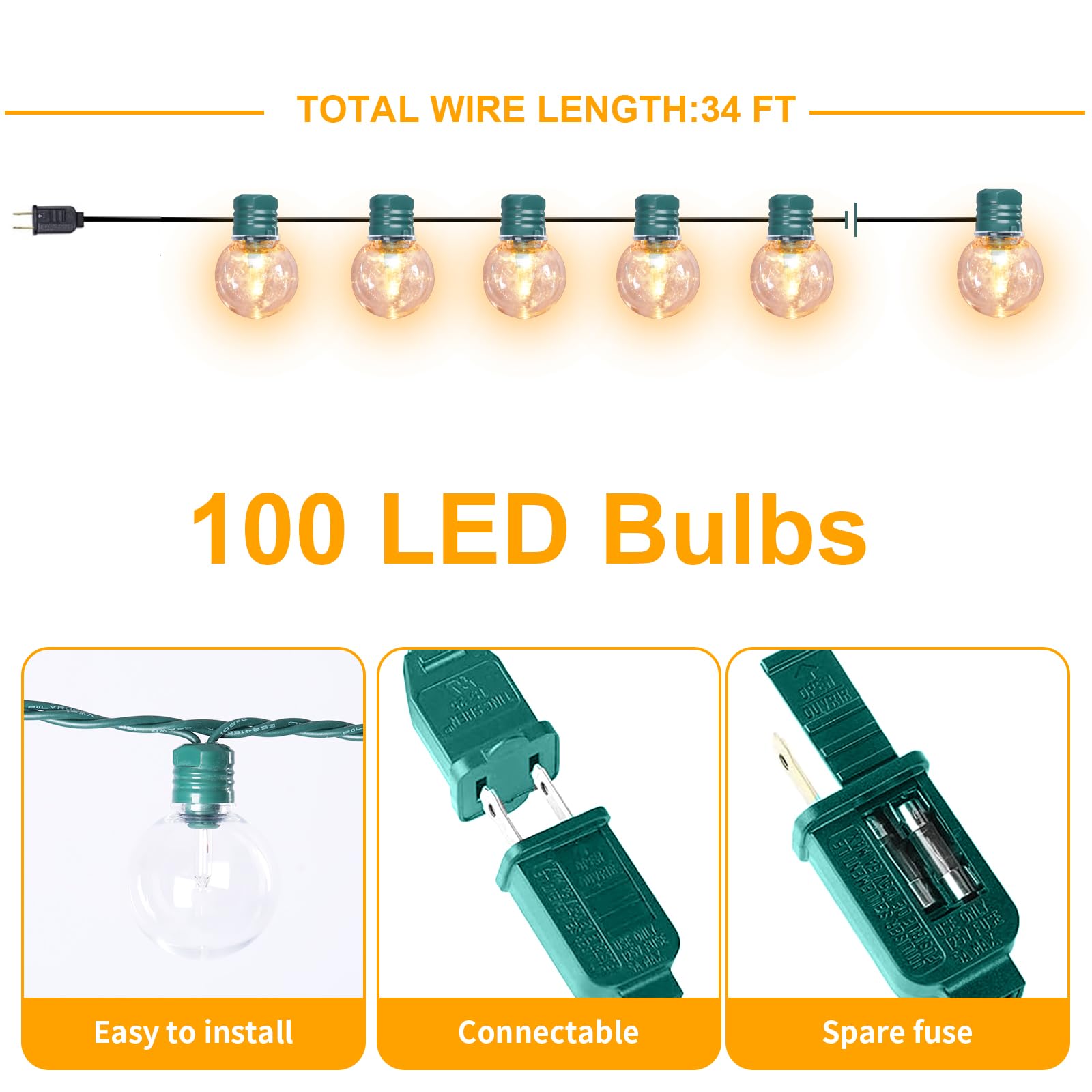 Afirst Led Outdoor String Lights Waterproof With 100 Bulbs, 34Ft Patio Lights For Garden Backyard Porch Holiday (Green)