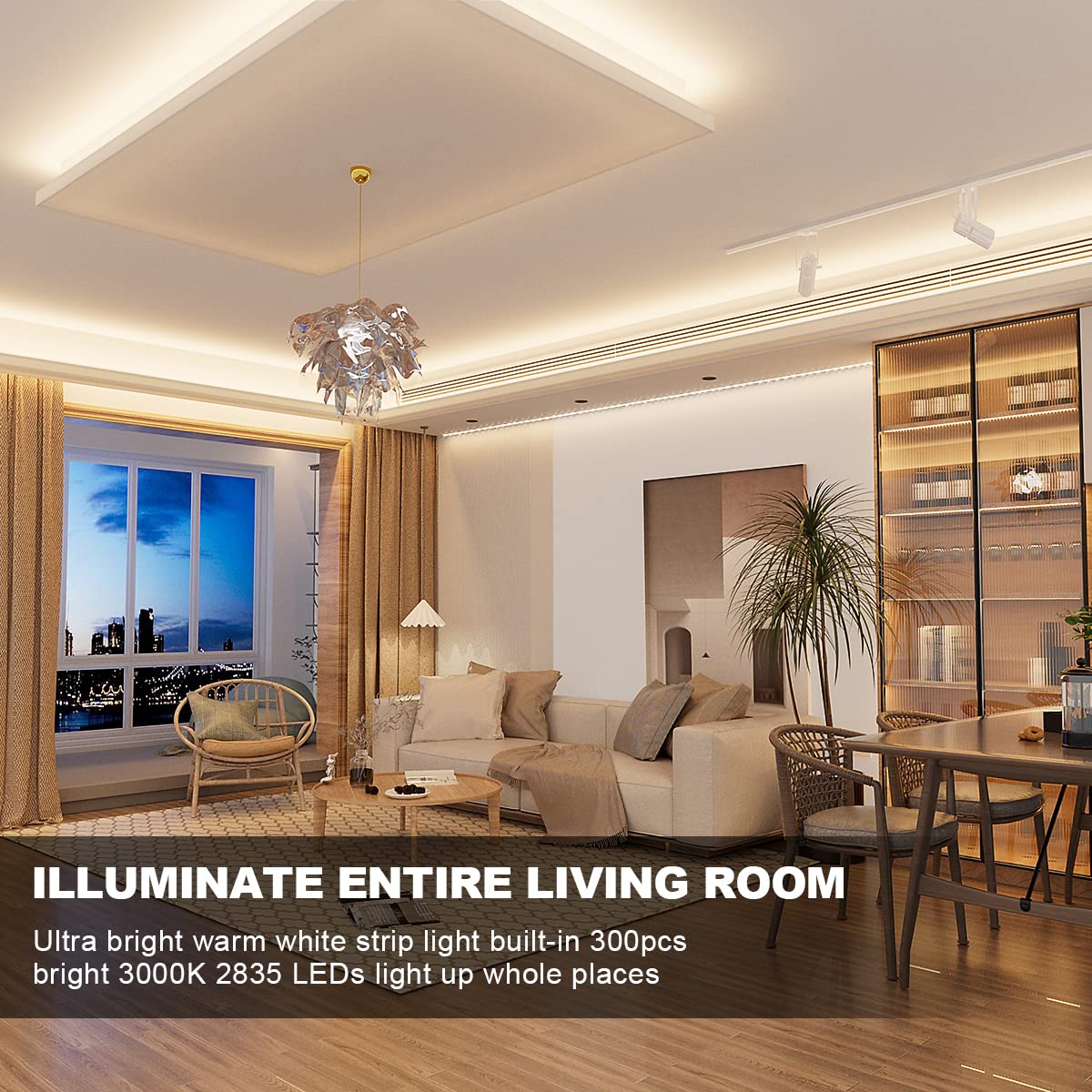 MY BEAUTY LIGHT LED Strip Lights 16.4ft Dimmable Warm White with RF Remote, 3000K Model ZH115-3000K for Living Room, Bedroom, Kitchen