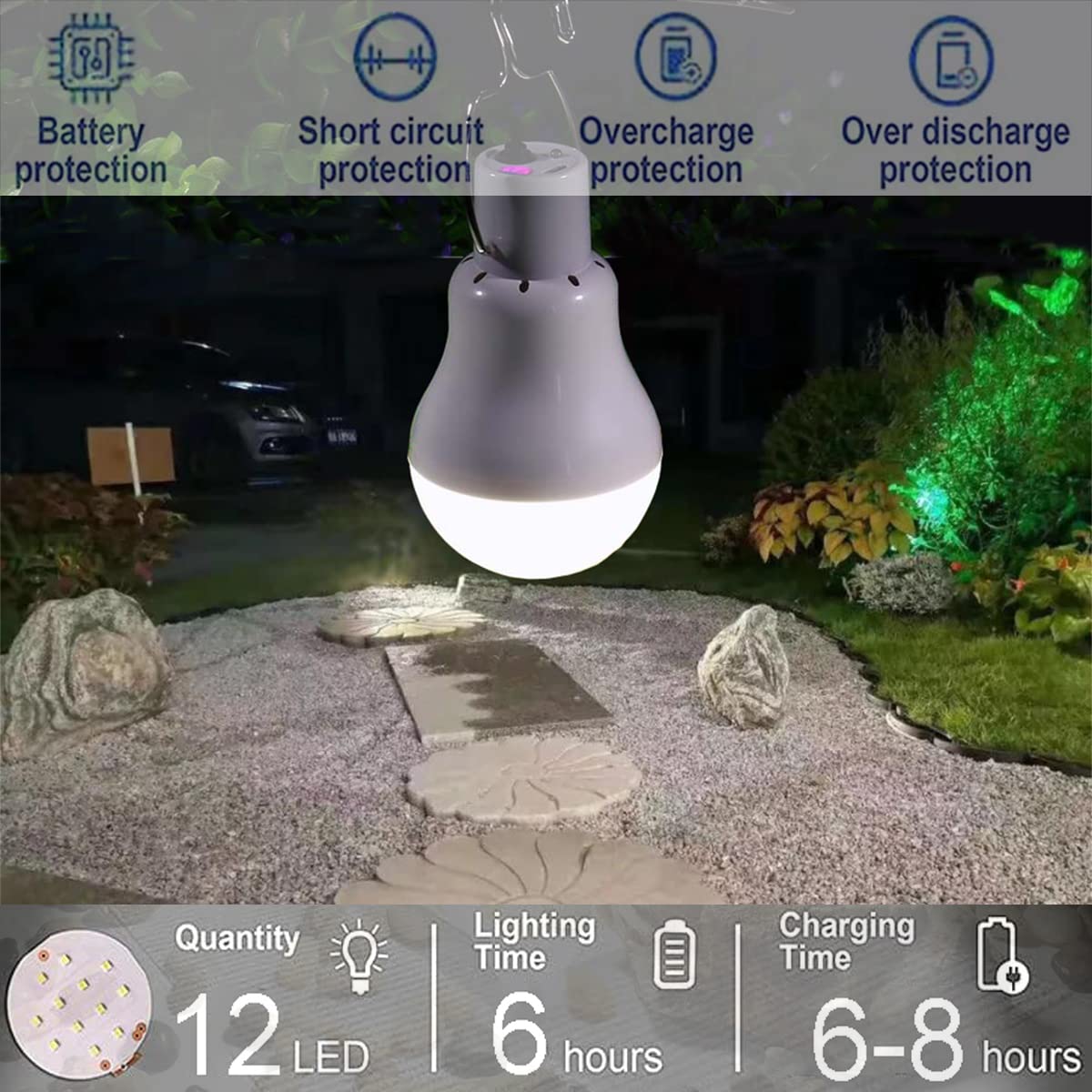 Solar Bulb Light 350LM Solar Powered Portable Camping Light Led Lantern Outdoor Lamp Hiking Fishing Tent Indoor Shed Chicken Coo