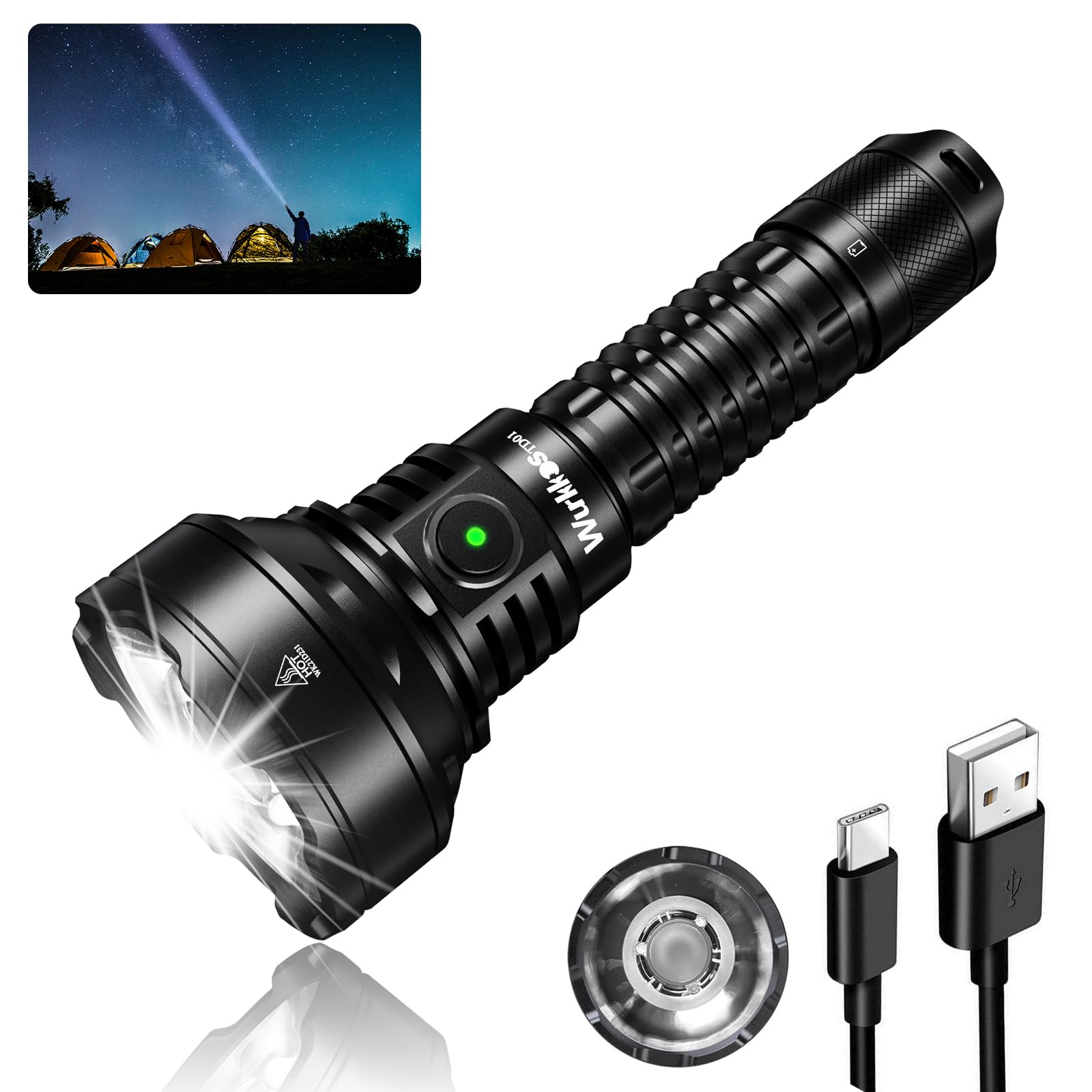 Wurkkos LED Tactical Flashlight Rechargeable - TD01 Tactical Flashlight High Lumens SFT40 LED Super Bright 2000LM - Rechargeable