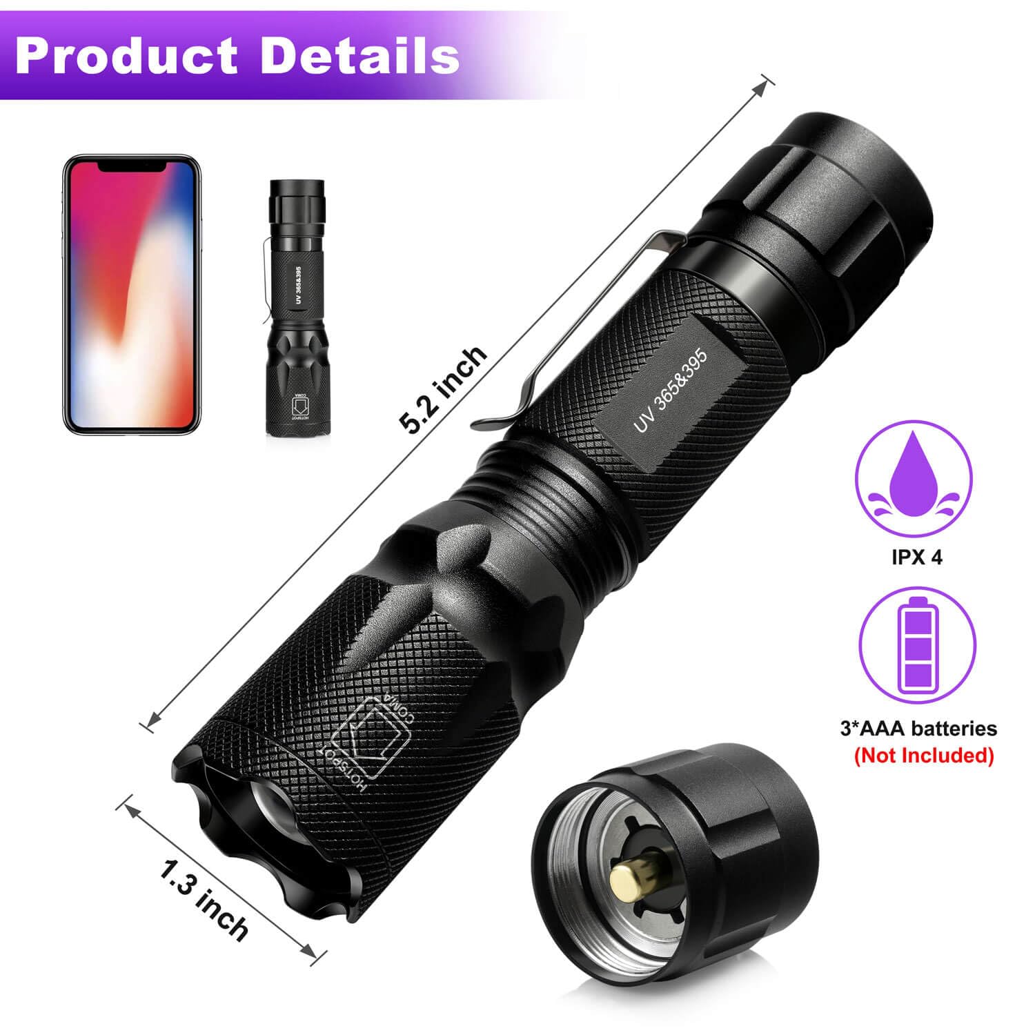 Acisa Uv Blacklight Flashlight - 365Nm And 395Nm Black Light For Uv Glue Curing, Urine Stain Detection, Anti-Counterfeiting, And More - Compact Handheld Ultraviolet Torch Wood'S Lamp