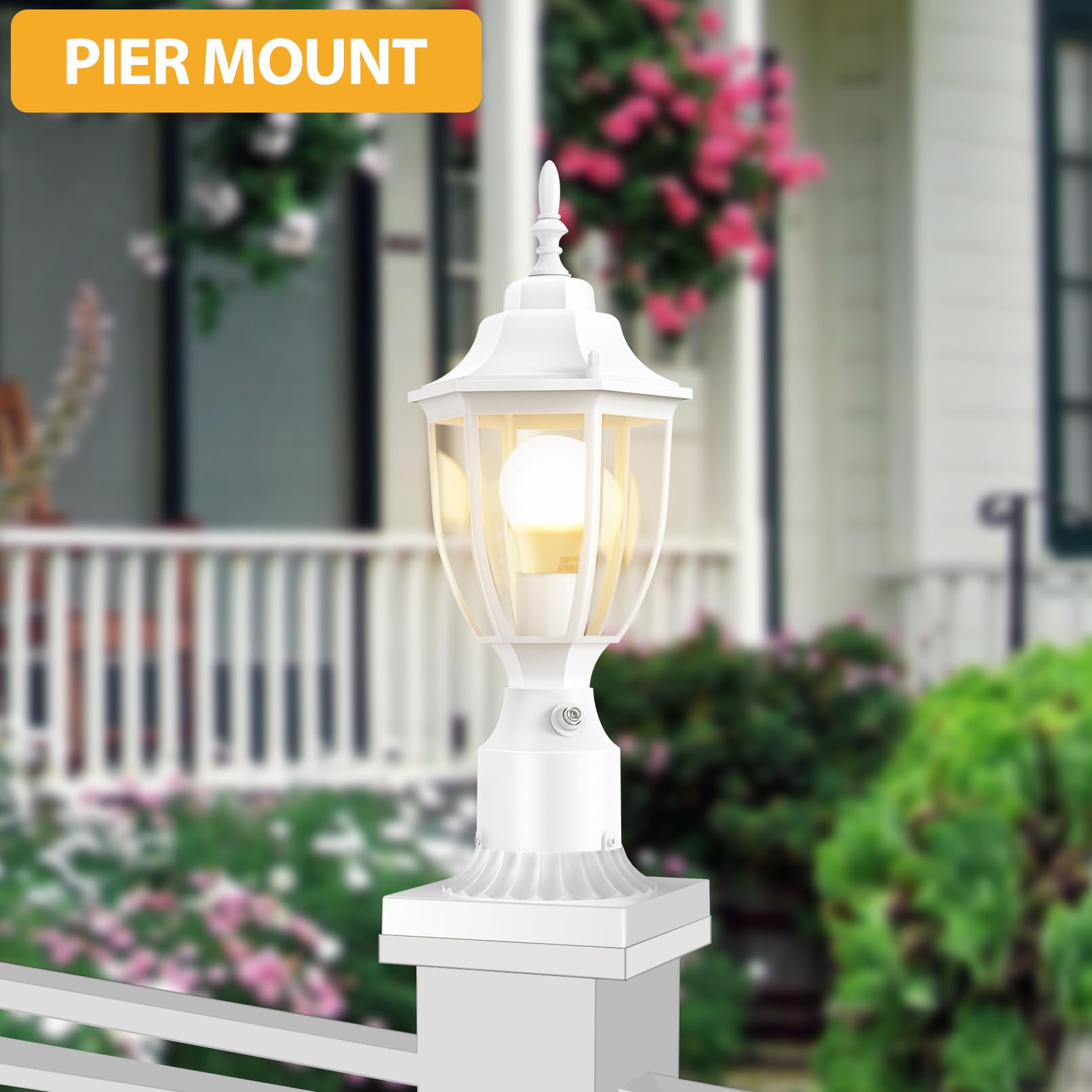 Lamomo Dusk to Dawn Outdoor Post Light, Waterproof Aluminum Lamp Fixture, White, 1-Pack for Yard, Patio, Garden
