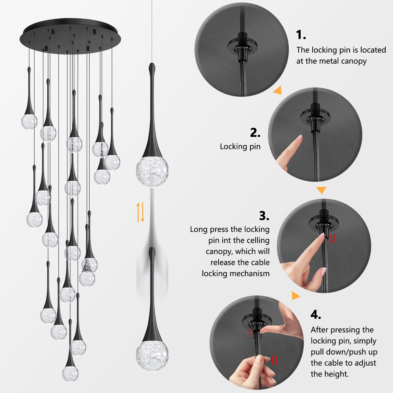 Cenozo 18-Light Modern Crystal Chandelier, LED Dimmable, Antique Black, Metal, Model RS2037-18B, Ideal for High Ceilings and Living Rooms
