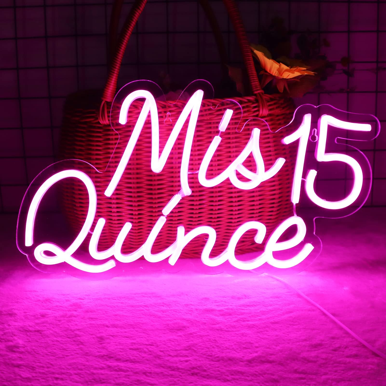 Jfllamp Mis 15 Quinceanera Neon Sign - Pink Led Wall Decor For Birthday & Christmas Party