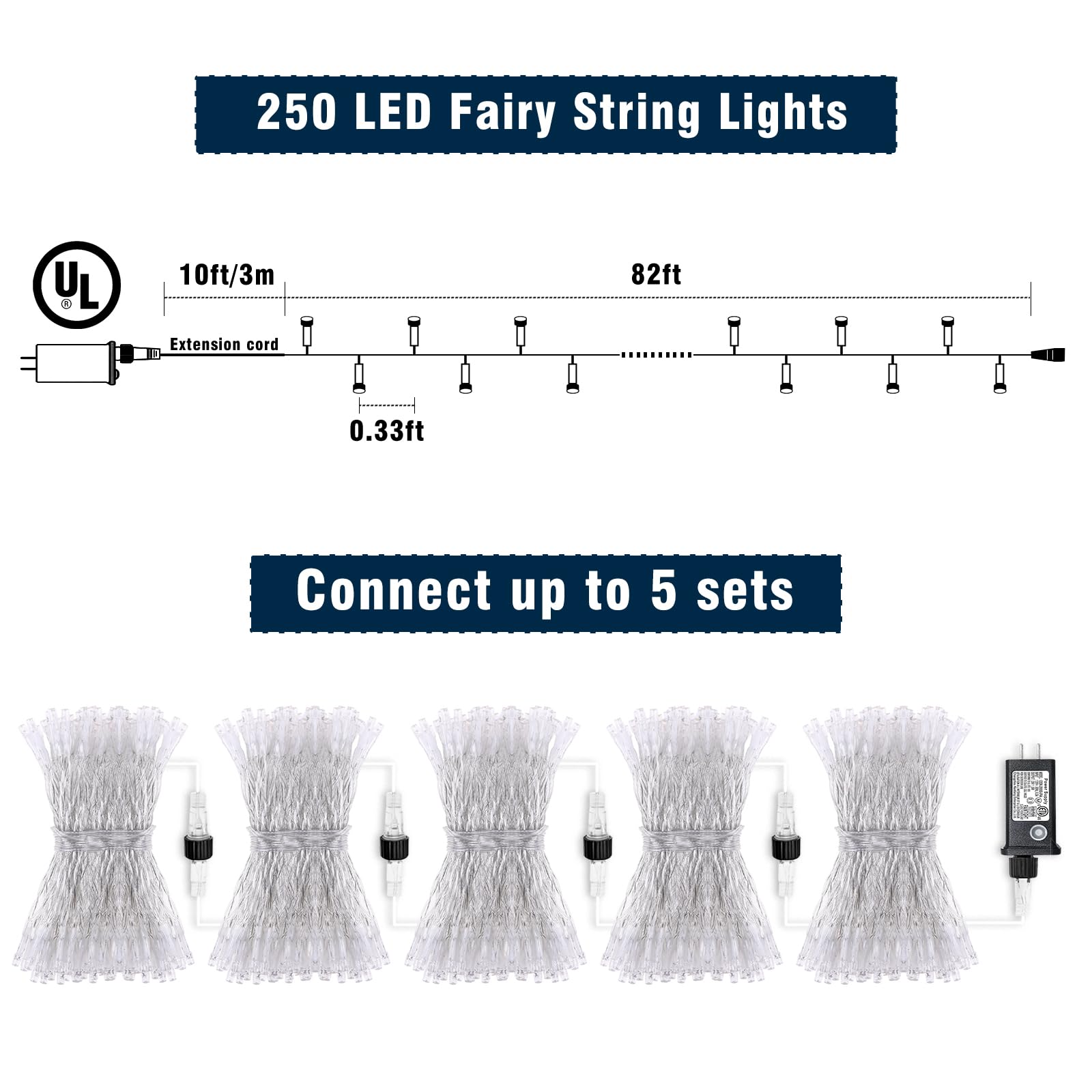 250 Led Blue Green Christmas Lights Outdoor Waterproof  82Ft Clear Wire Christmas Tree Lights 8 Modes Plug In Twinkle Fairy Lights For Indoor Christmas Bedroom Tree Decoration