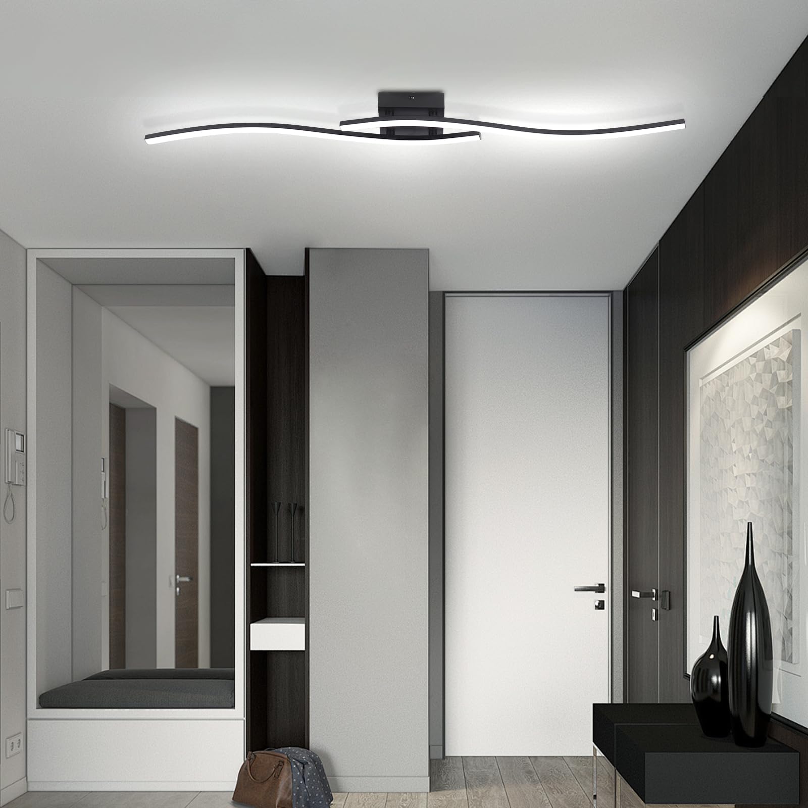 Hlilceh 39.37Inch Linear Ceiling Light 6000K Black Modern Ceiling Light Fixture 28W Long Flush Mount Ceiling Lamp For Hallway, K