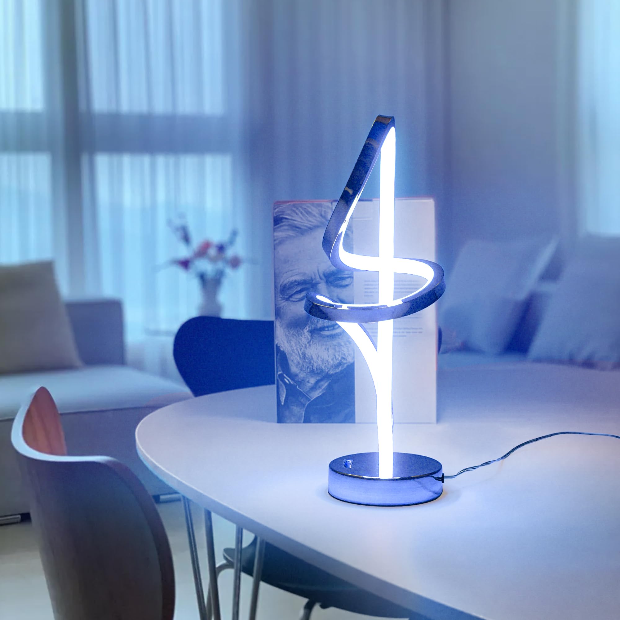 Mayful Rgb Modern Table Lamp - Led Spiral Touch Dimmable Nightstand Light, 7 Colors & 10 Modes
