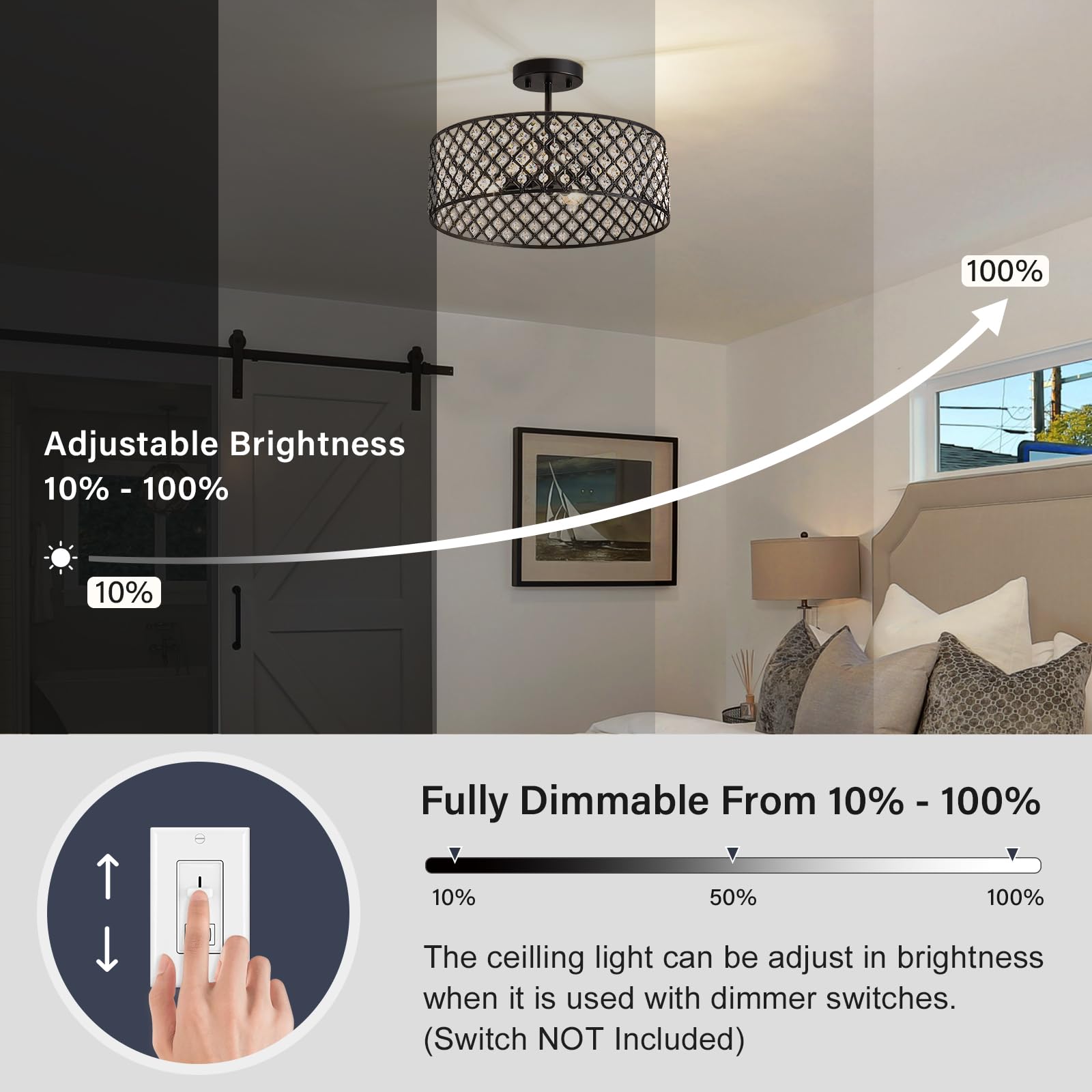 Bzvesr Black Crystal Ceiling Light Fixture Modern Semi Flush Mount Ceiling Lighting Fixture Round Small Chandelier For Dining Room  Hallway  Entryway  Kitchen  Bedroom Foyer 4 Light 15.7 Inch