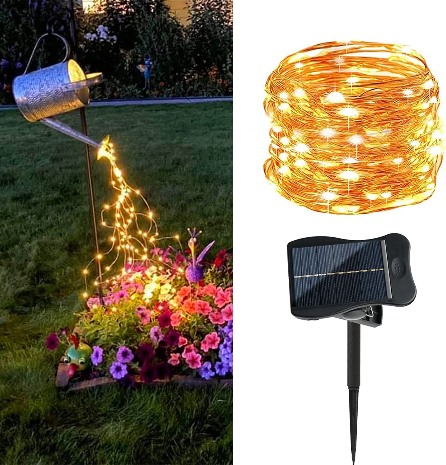 VOOKRY Solar String Fairy Lights, 200 LEDs, 10 Strands, Waterproof, Warm White, Copper Wire, 1 Pack